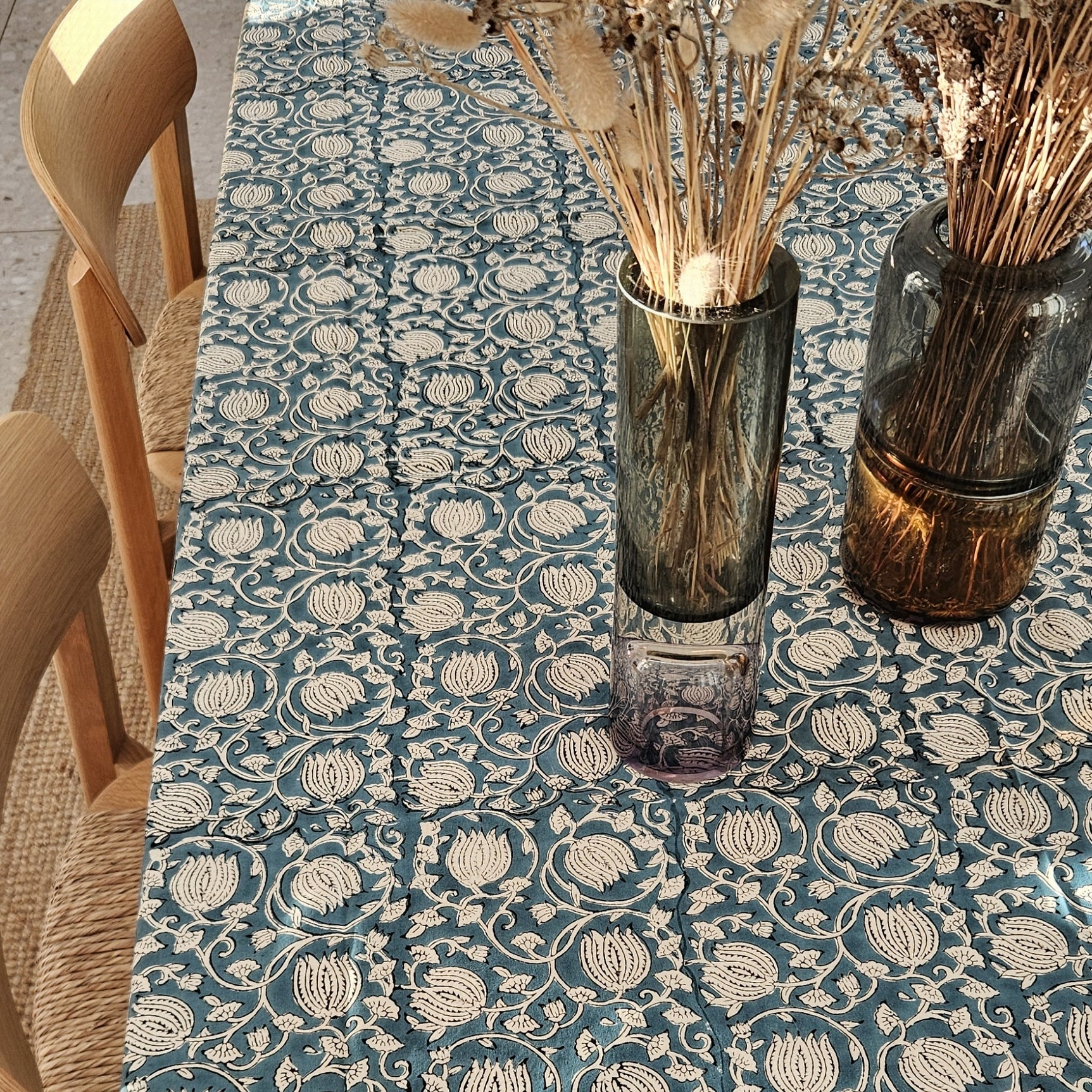 Table Cover Pema 150x150 100% Organic Cotton-blockprint - Blue BLUE