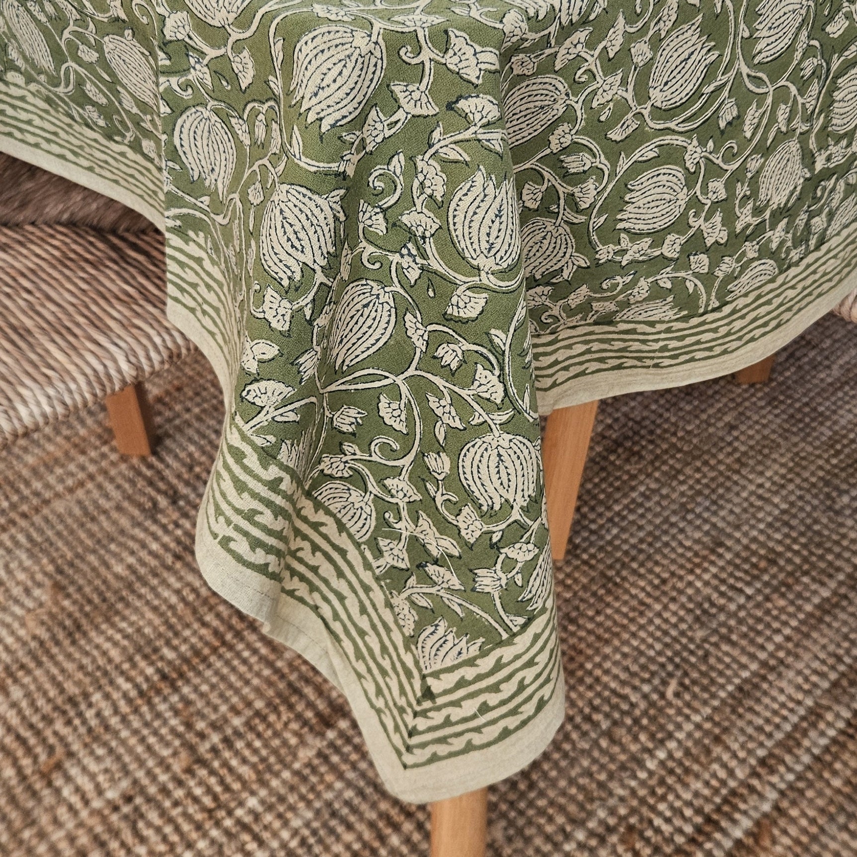 Table Cover Pema 150x150 100% Organic Cotton-blockprint - Green GREEN