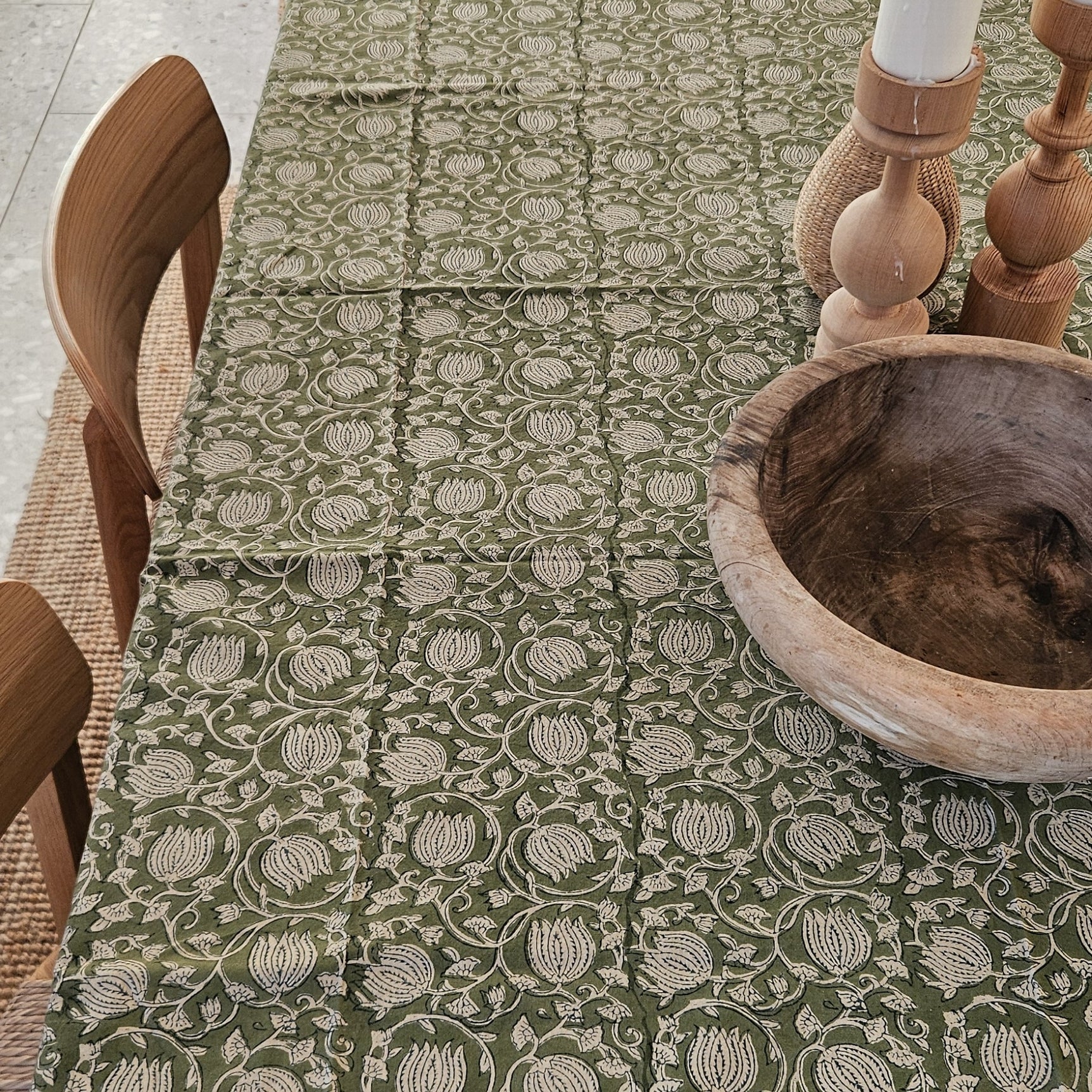 Table Cover Pema 150x150 100% Organic Cotton-blockprint - Green GREEN
