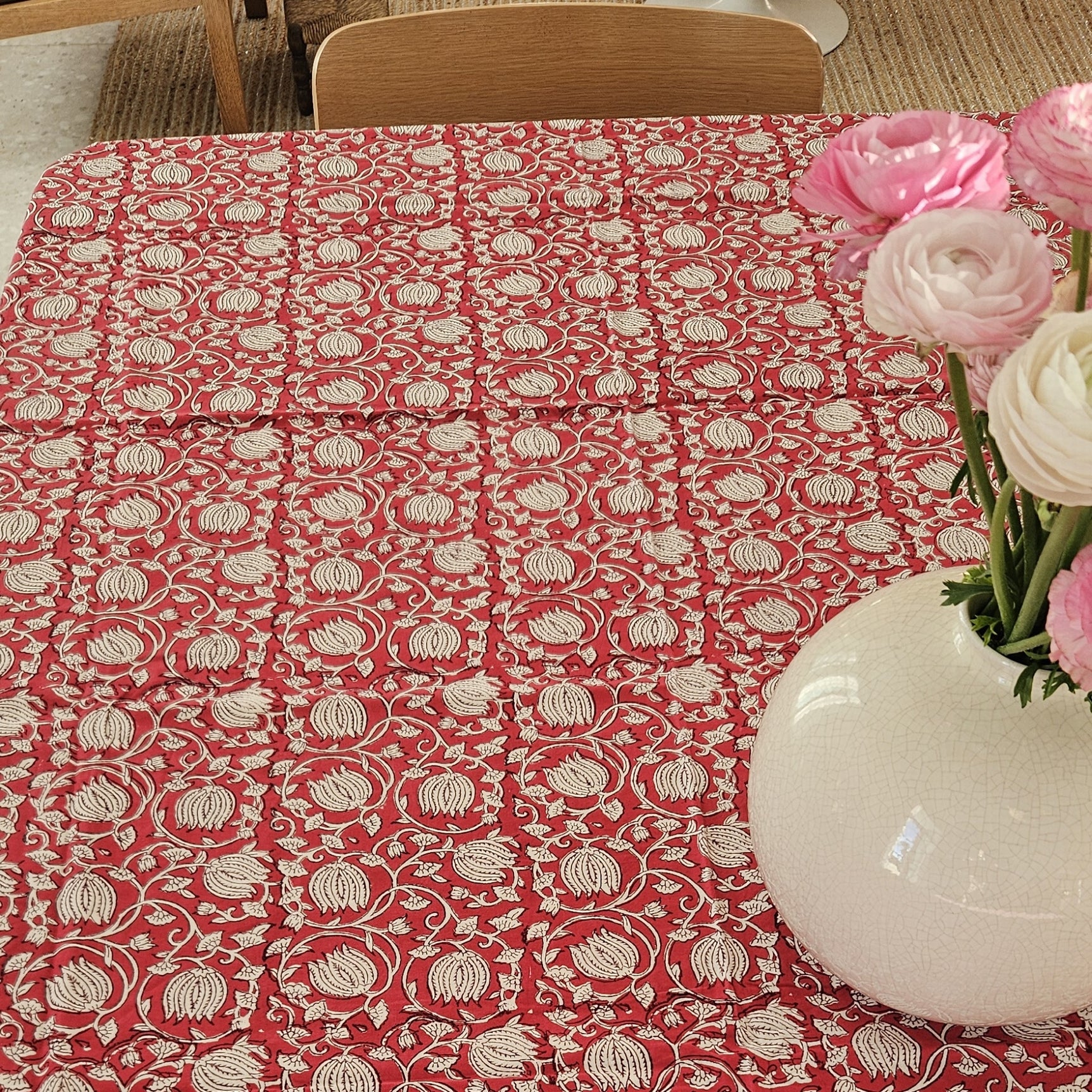 Table Cover Pema 150x150 100% Organic Cotton-blockprint - Red RED