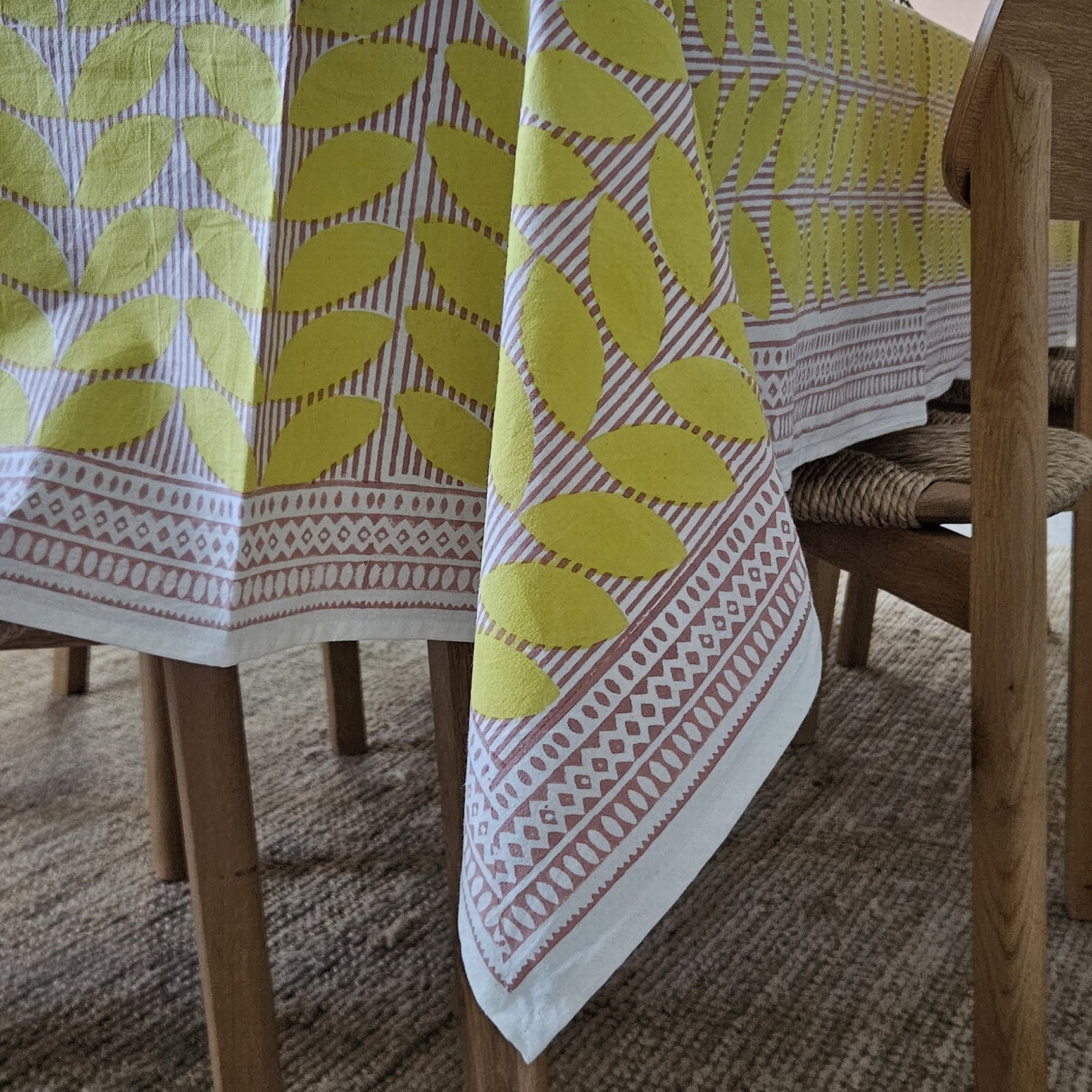 Table Cover Cap Estel 150x250 100% Organic Cotton-blockprint - Yellow YELLOW
