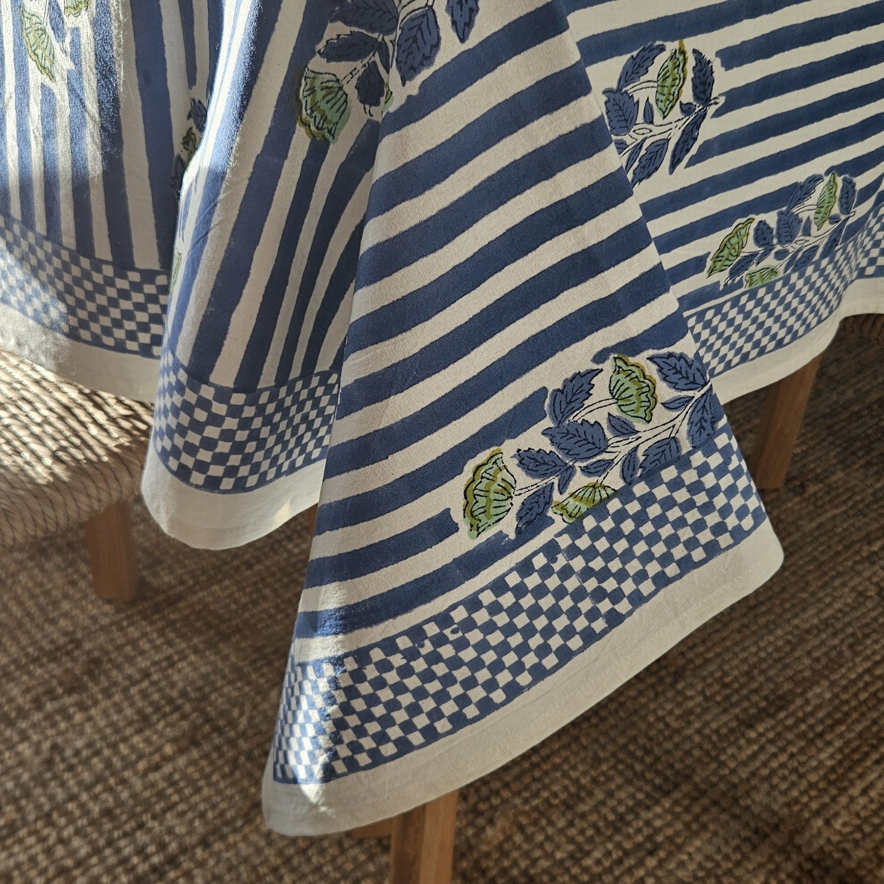 Table Cover Beaulieu 150x250 100% Organic Cotton-blockprint - Blue BLUE