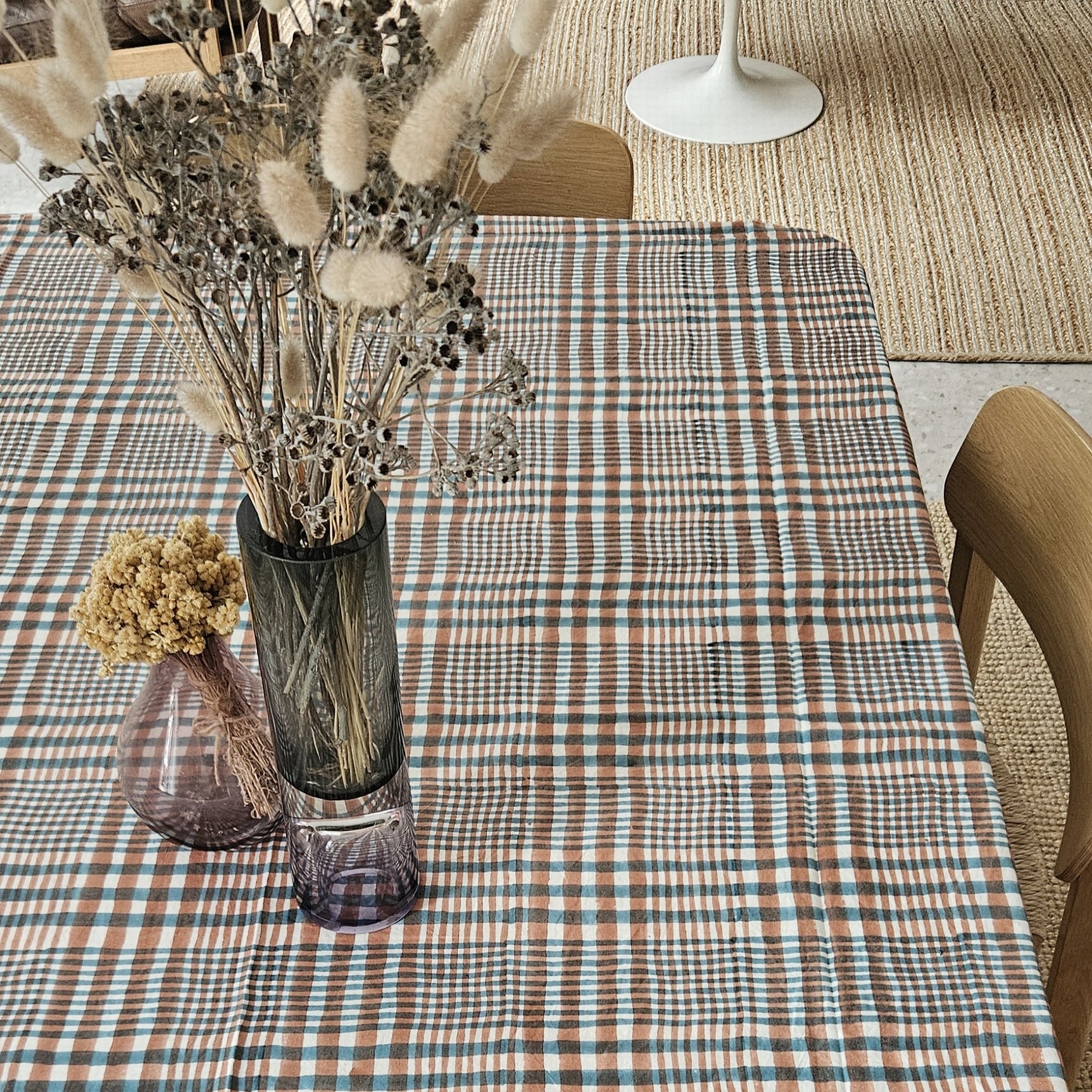 Table Cover Nissa 150x250 100% Organic Cotton-blockprint - Peach Turquoise PEACH TURQUOISE