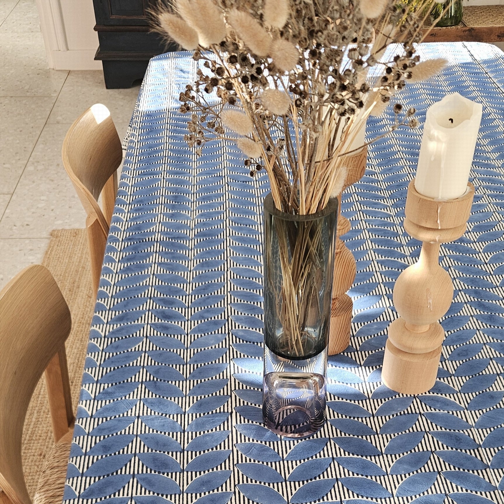 Table Cover Cap Estel 150x150 100% Organic Cotton-blockprint - Blue BLUE