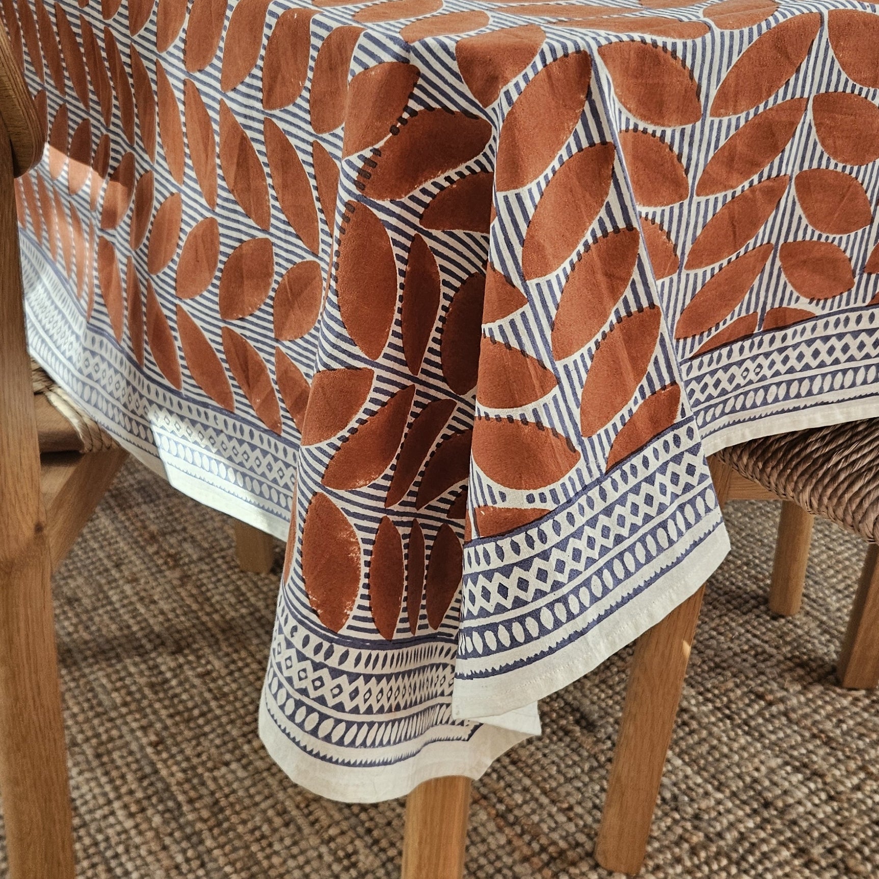 Table Cover Cap Estel 150x150 100% Organic Cotton-blockprint - Orange ORANGE