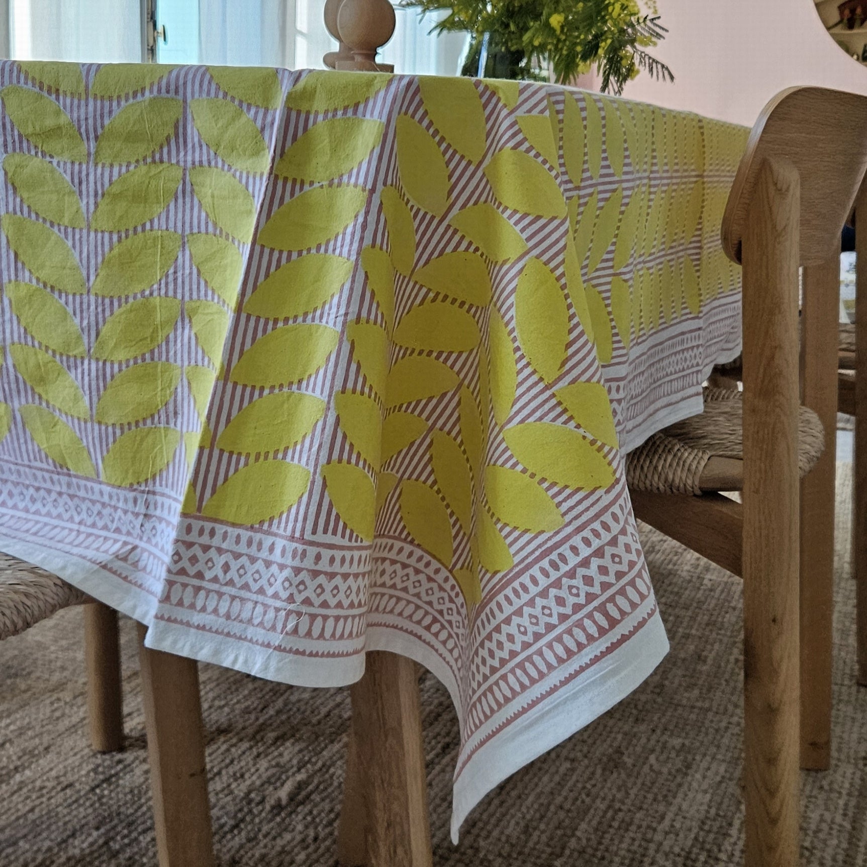 Table Cover Cap Estel 150x150 100% Organic Cotton-blockprint - Yellow YELLOW
