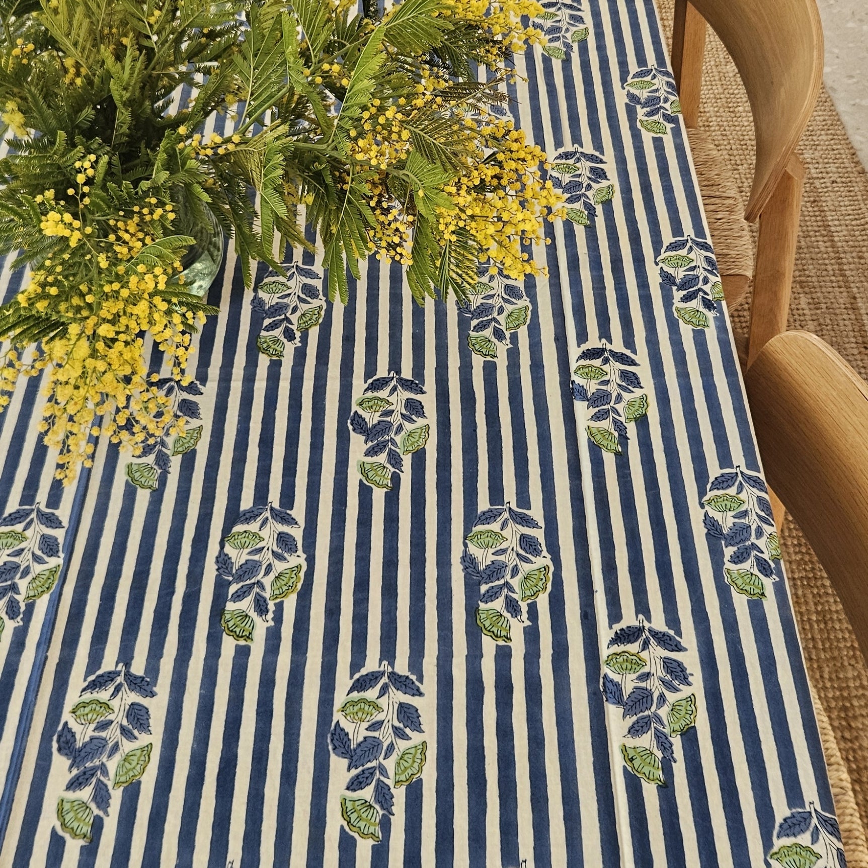 Table Cover Beaulieu 150x150 100% Organic Cotton-blockprint - Blue BLUE