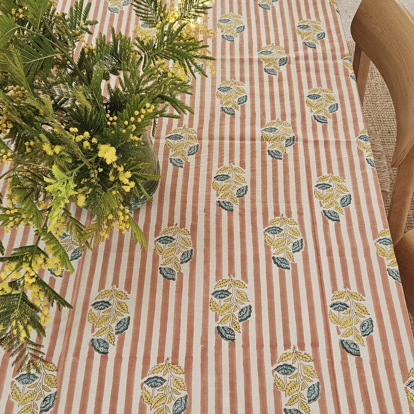 Table Cover Beaulieu 150x150 100% Organic Cotton-blockprint - Peach PEACH