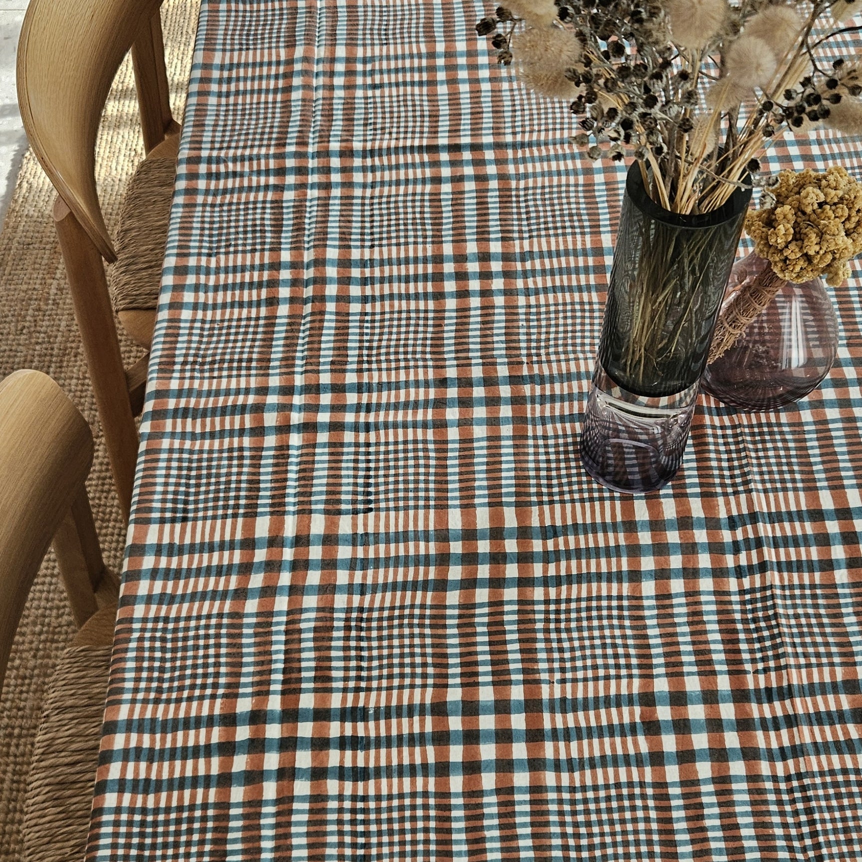 Table Cover Nissa 150x150 100% Organic Cotton-blockprint - Peach Turquoise PEACH TURQUOISE