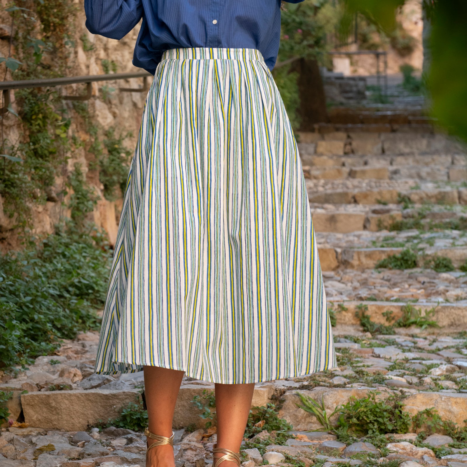 Lina Skirt Miramar 100% Cotton - Blue BLUE