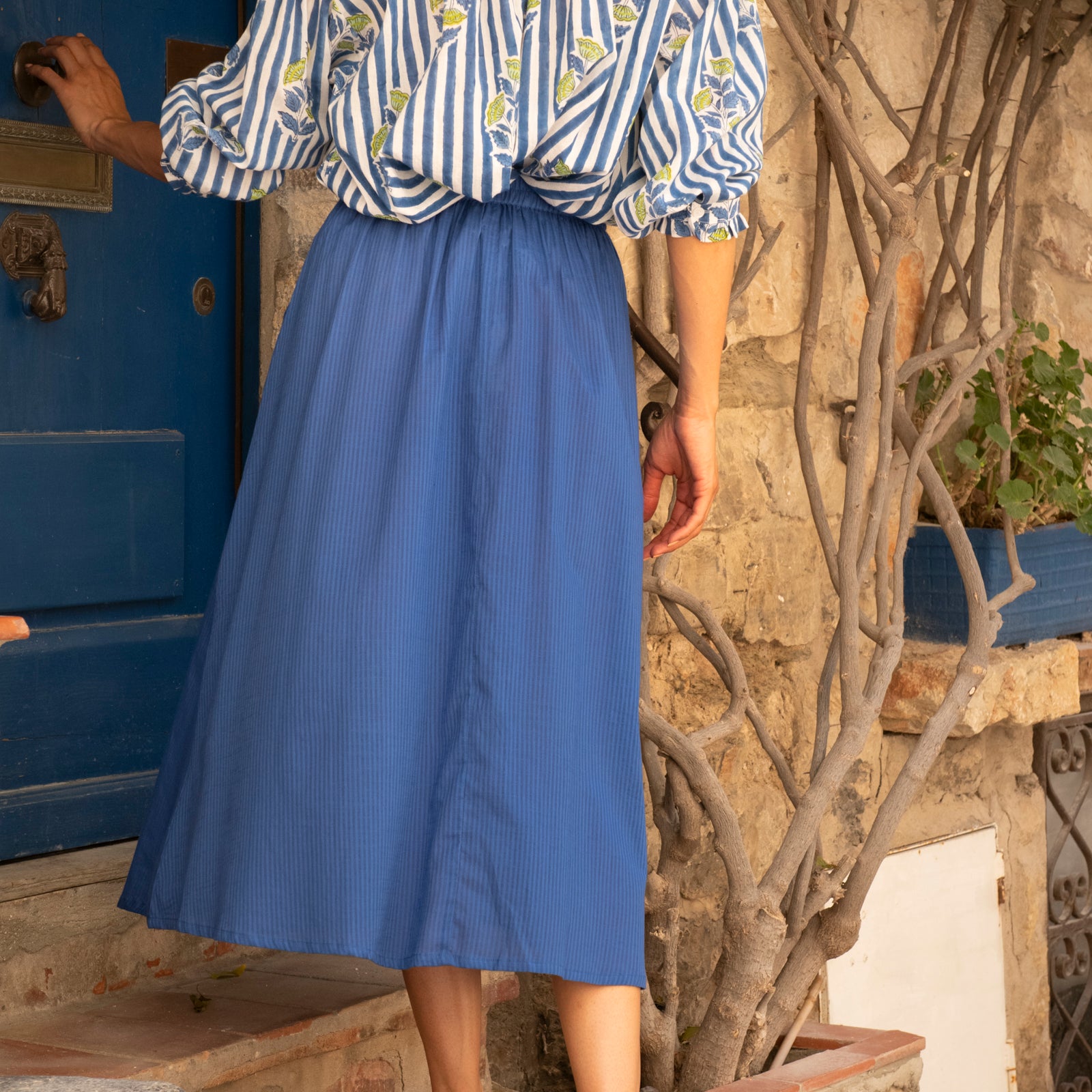Lina Skirt S.color 100% Cotton - Blue BLUE
