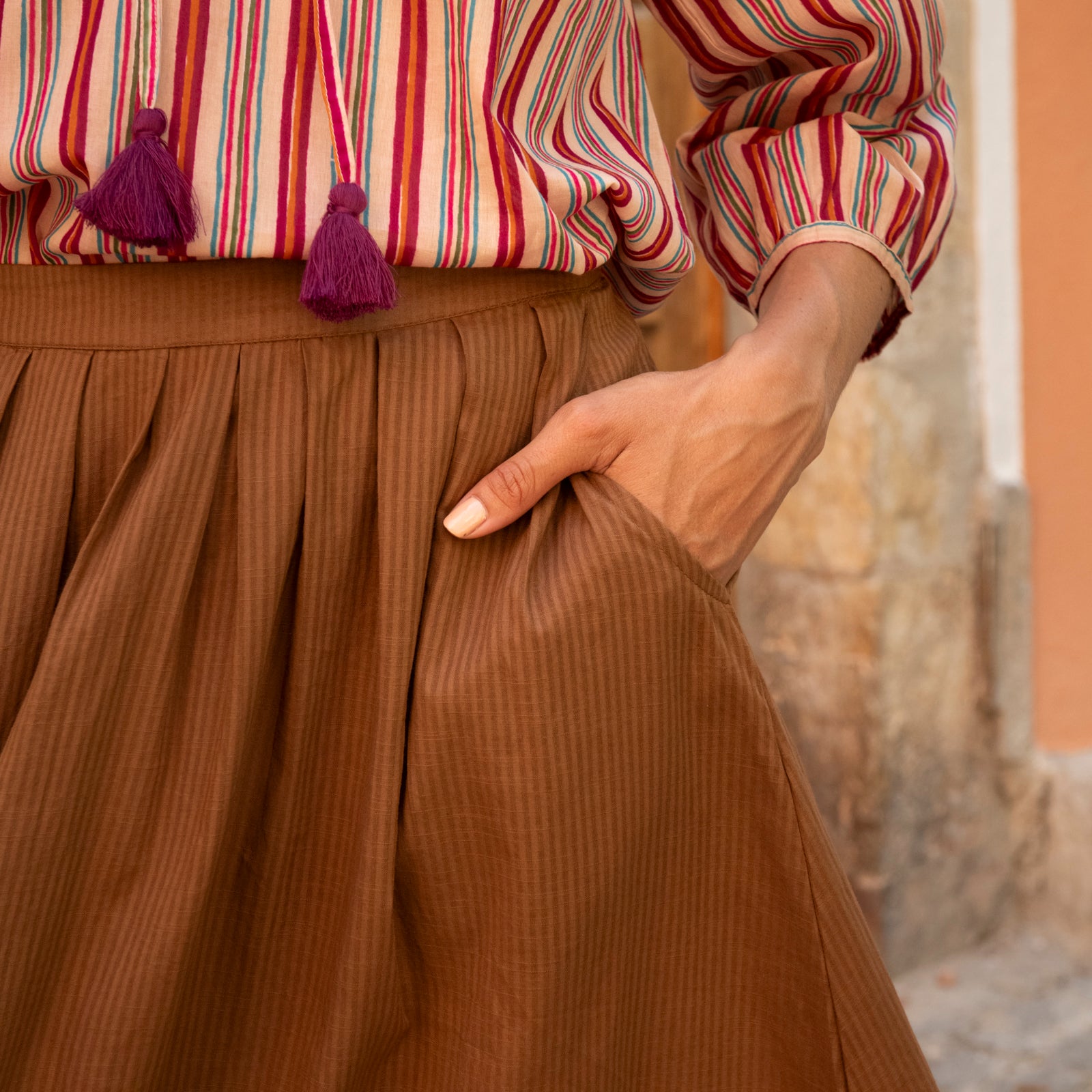 Lina Skirt S.color 100% Cotton - Brown BROWN