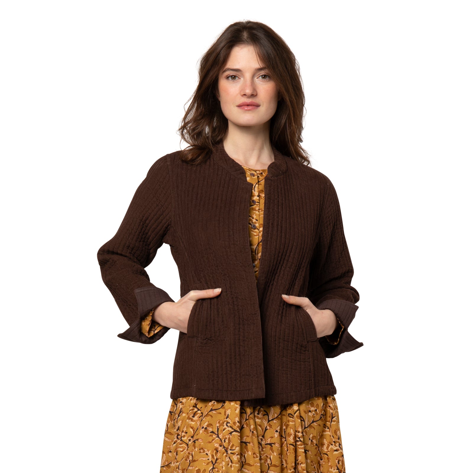 Nancy Quilted Jacket Velvet 100% Coton Velvet - Brown BROWN