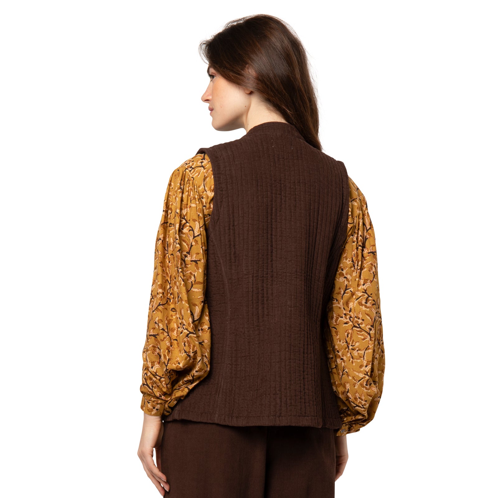 Nehru Sleeveless Jacket Velvet 100% Coton Velvet - Brown BROWN