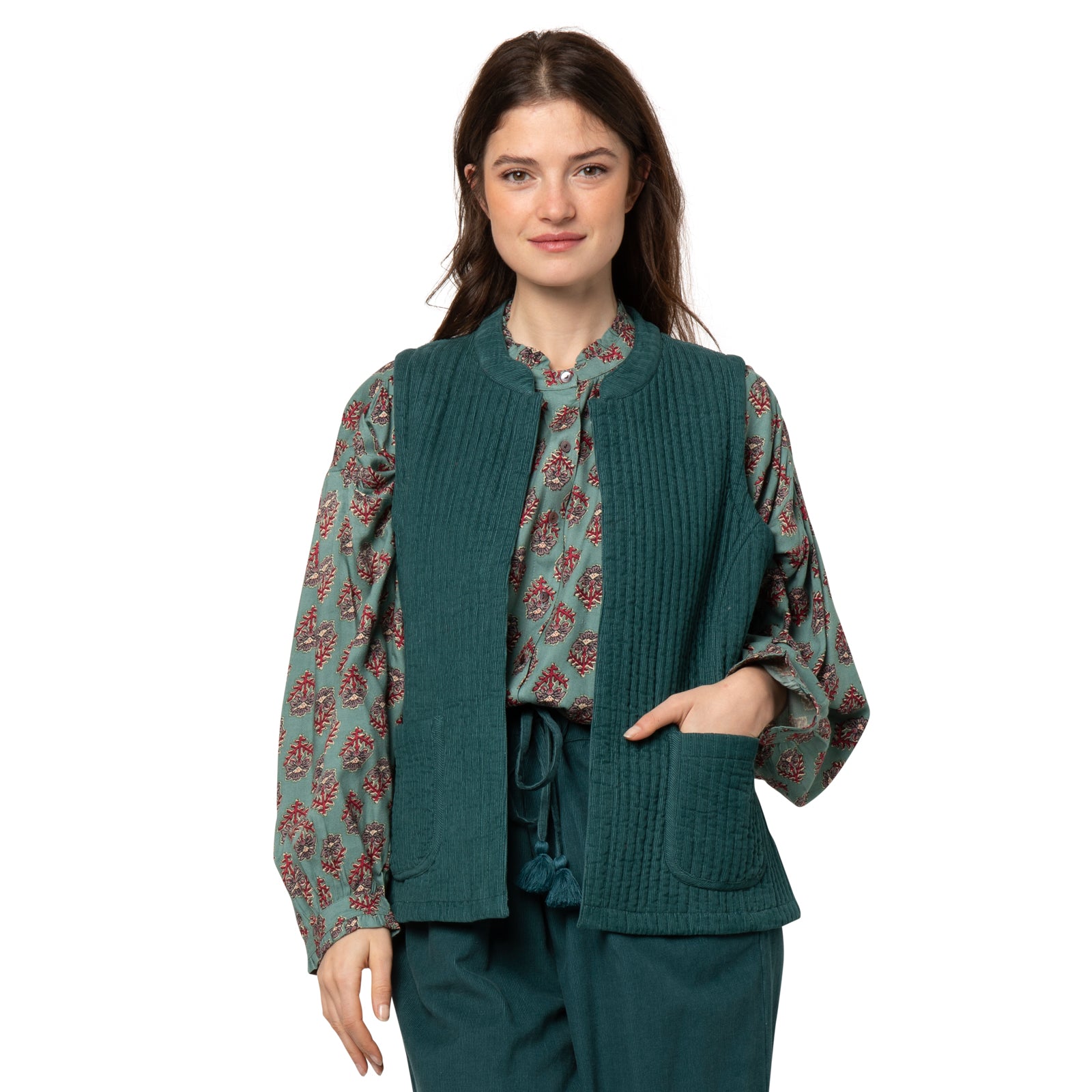 Nehru Sleeveless Jacket Velvet 100% Coton Velvet - Green GREEN