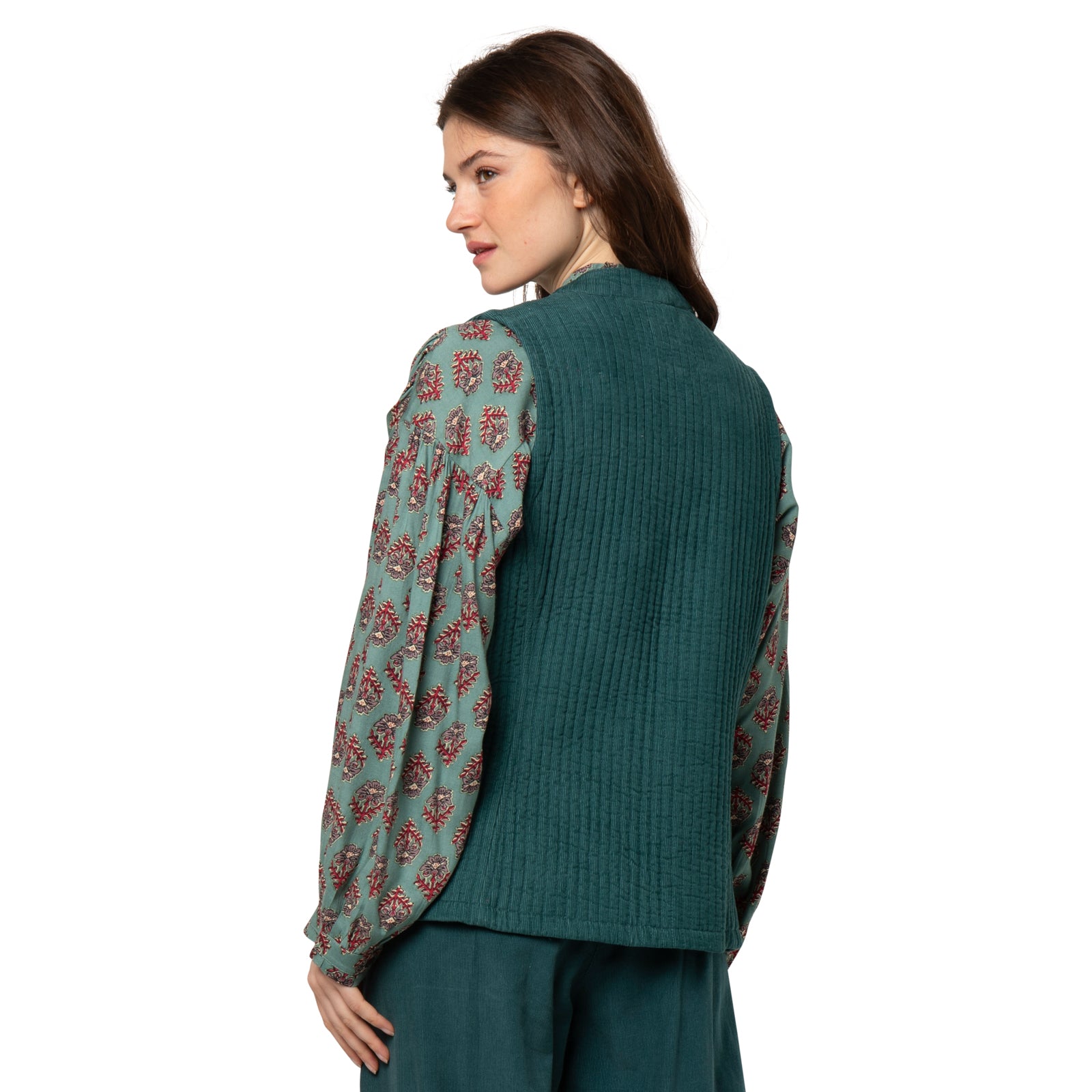 Nehru Sleeveless Jacket Velvet 100% Coton Velvet - Green GREEN