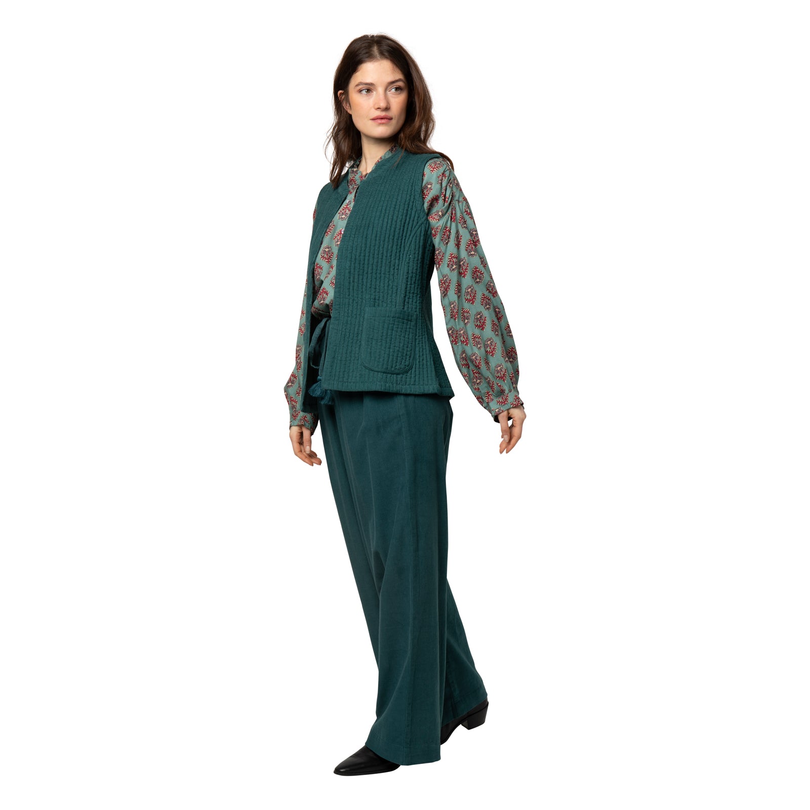 Nehru Sleeveless Jacket Velvet 100% Coton Velvet - Green GREEN