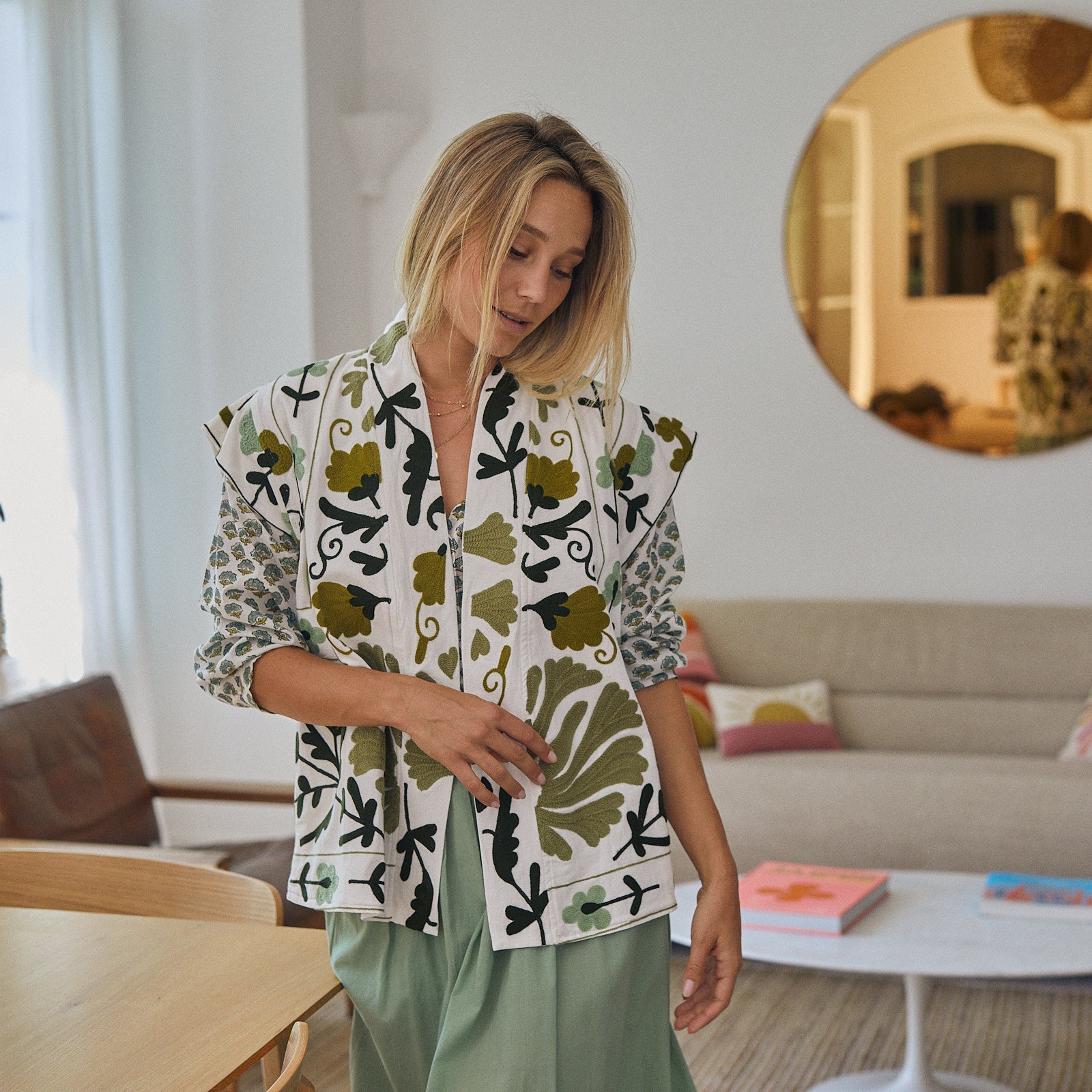 Maelle Sl Jacket Embroidery 100% Organic Cotton - Green GREEN