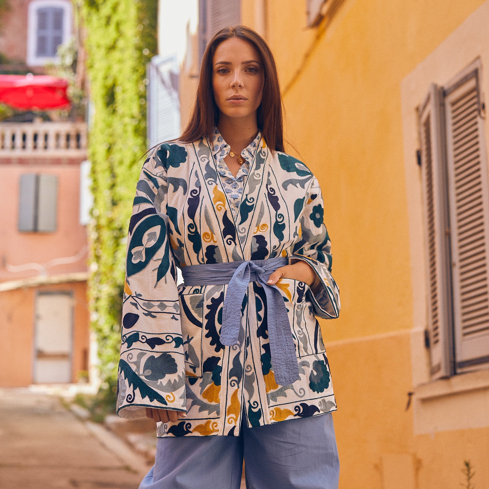 Maelis Jacket Embroidery 100% Organic Cotton - Blue BLUE