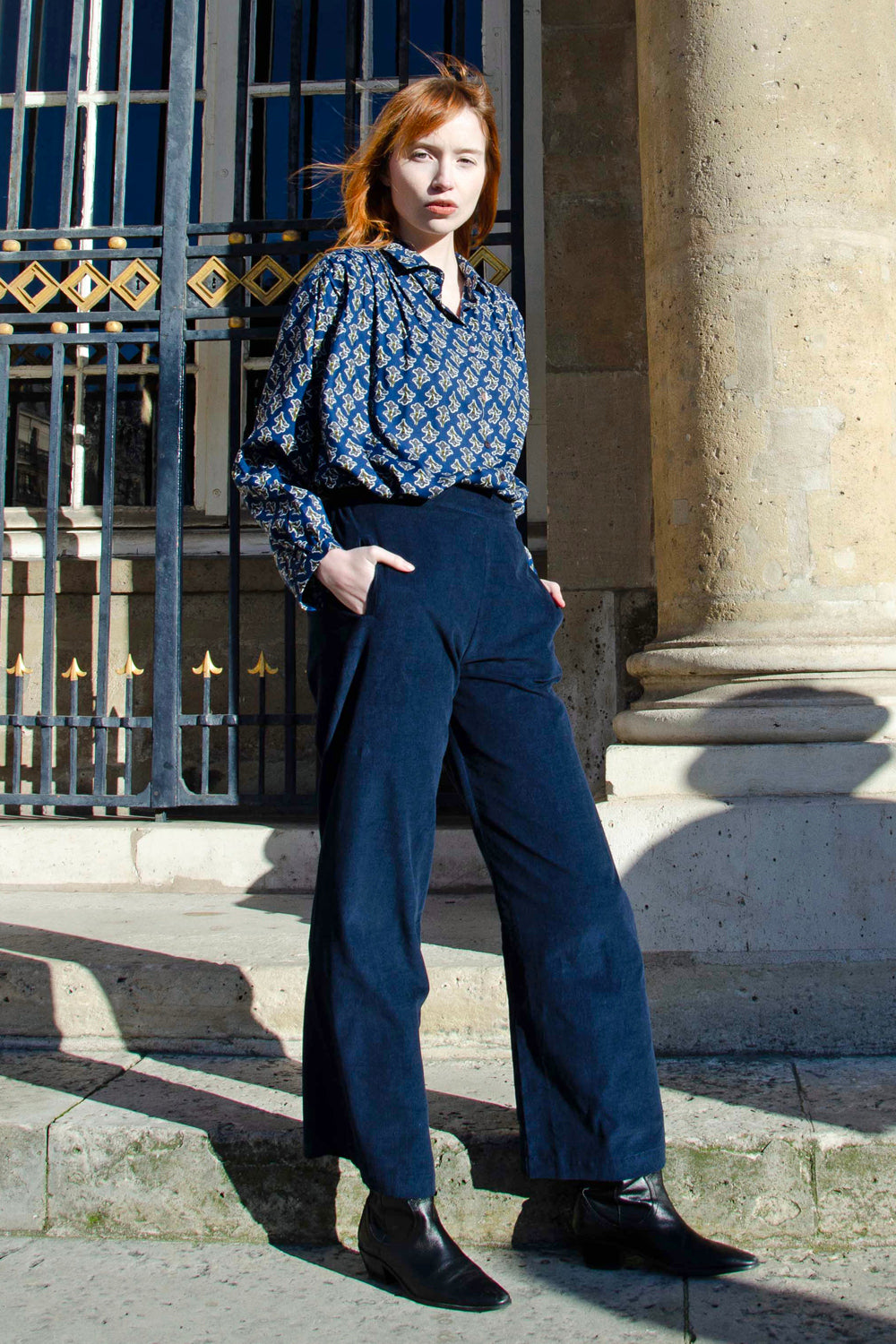 Nora Trousers Velvet 100% Coton - Blue BLUE