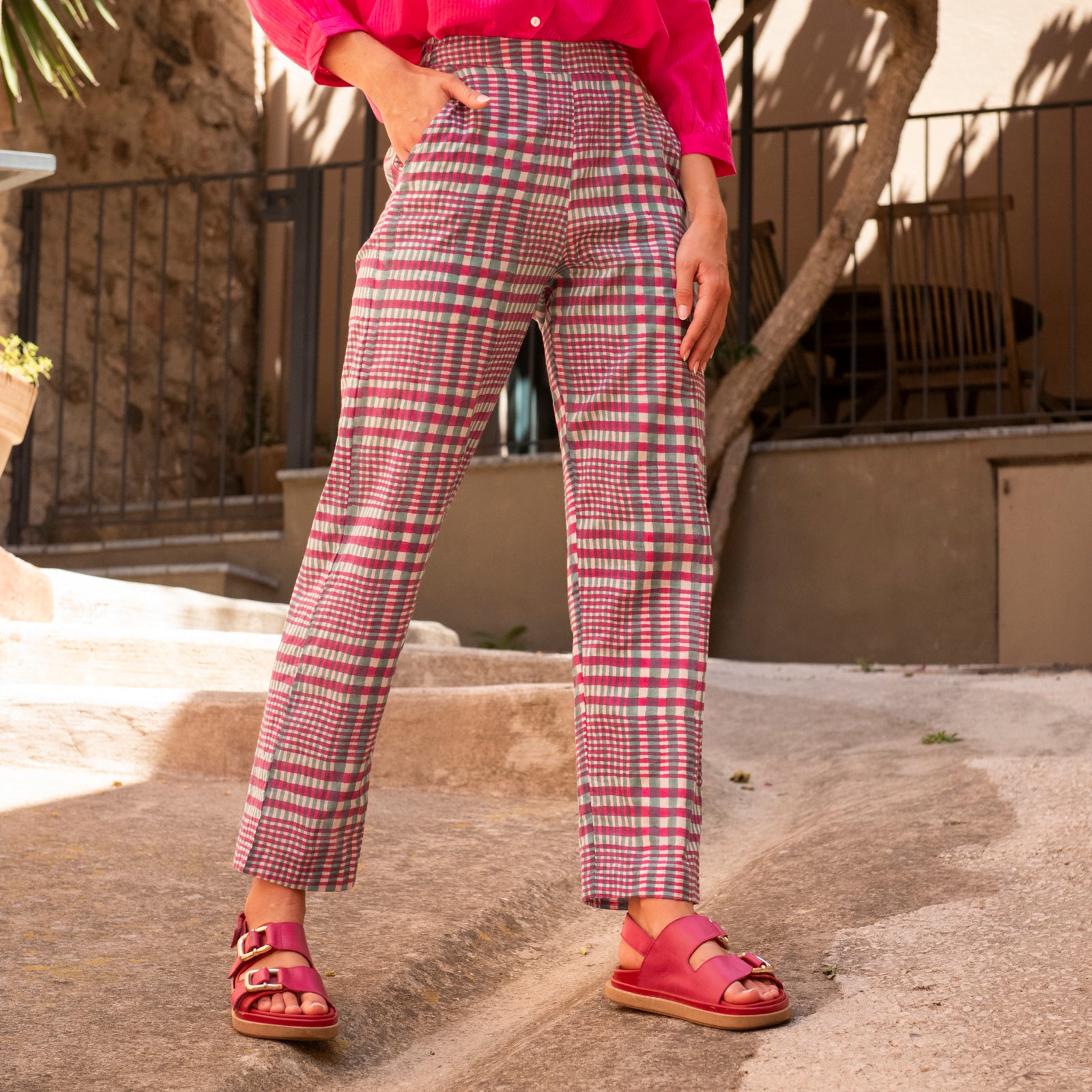 Ninon Pants Nissa 100% Organic Coton - Green Pink GREEN PINK