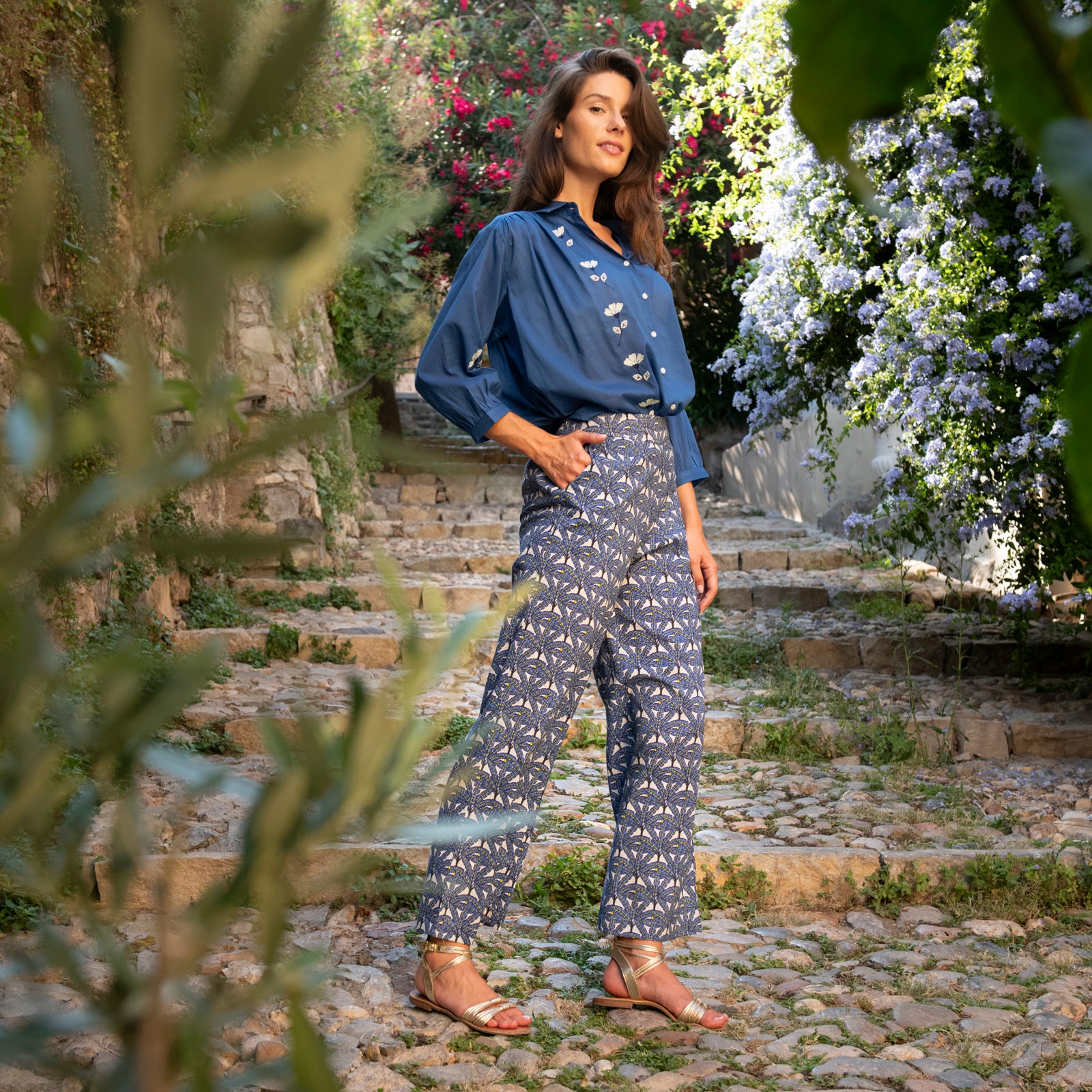 Leana Trousers Palmer 100% Coton - Blue BLUE