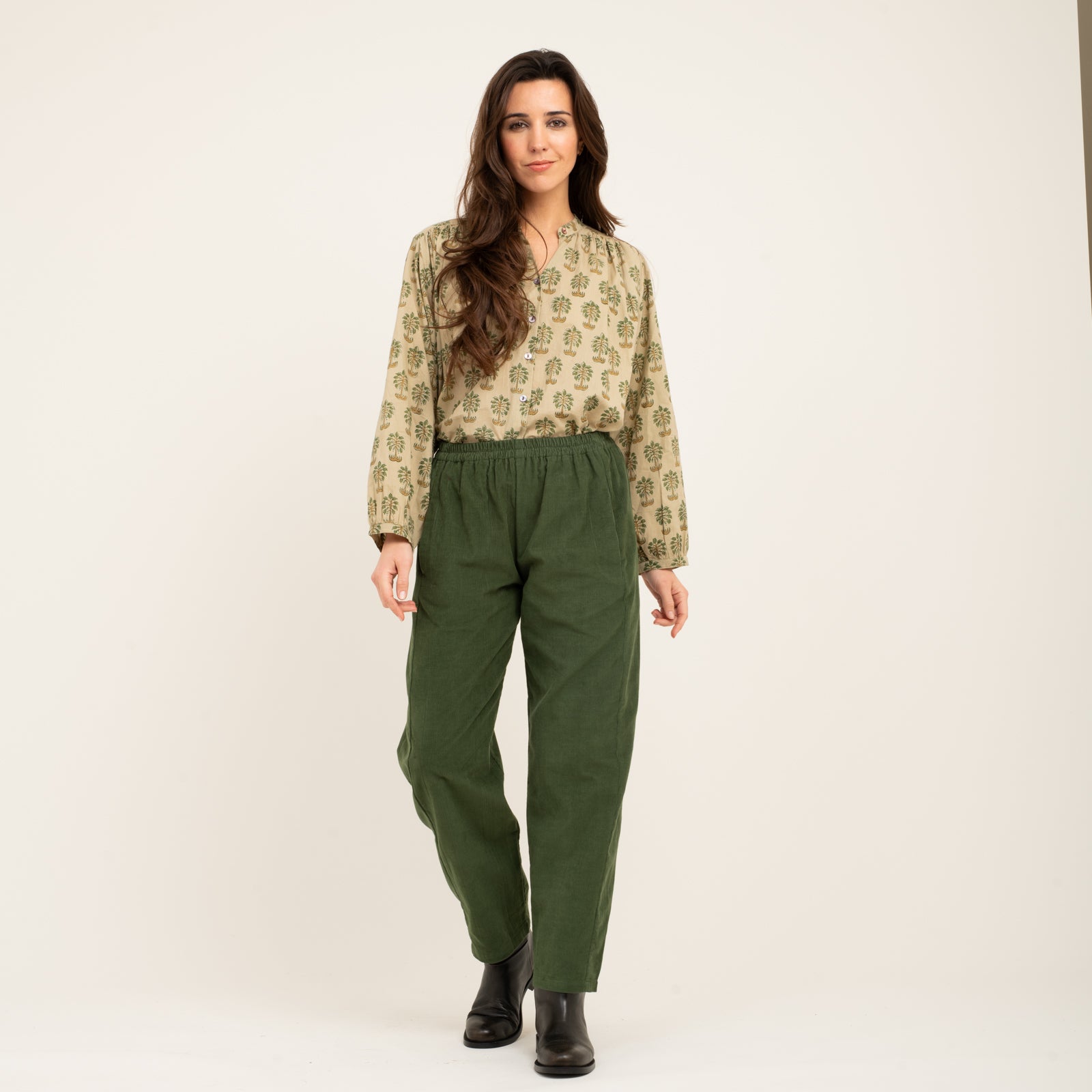 Sarah Trousers Velvet 100% Coton - Green GREEN