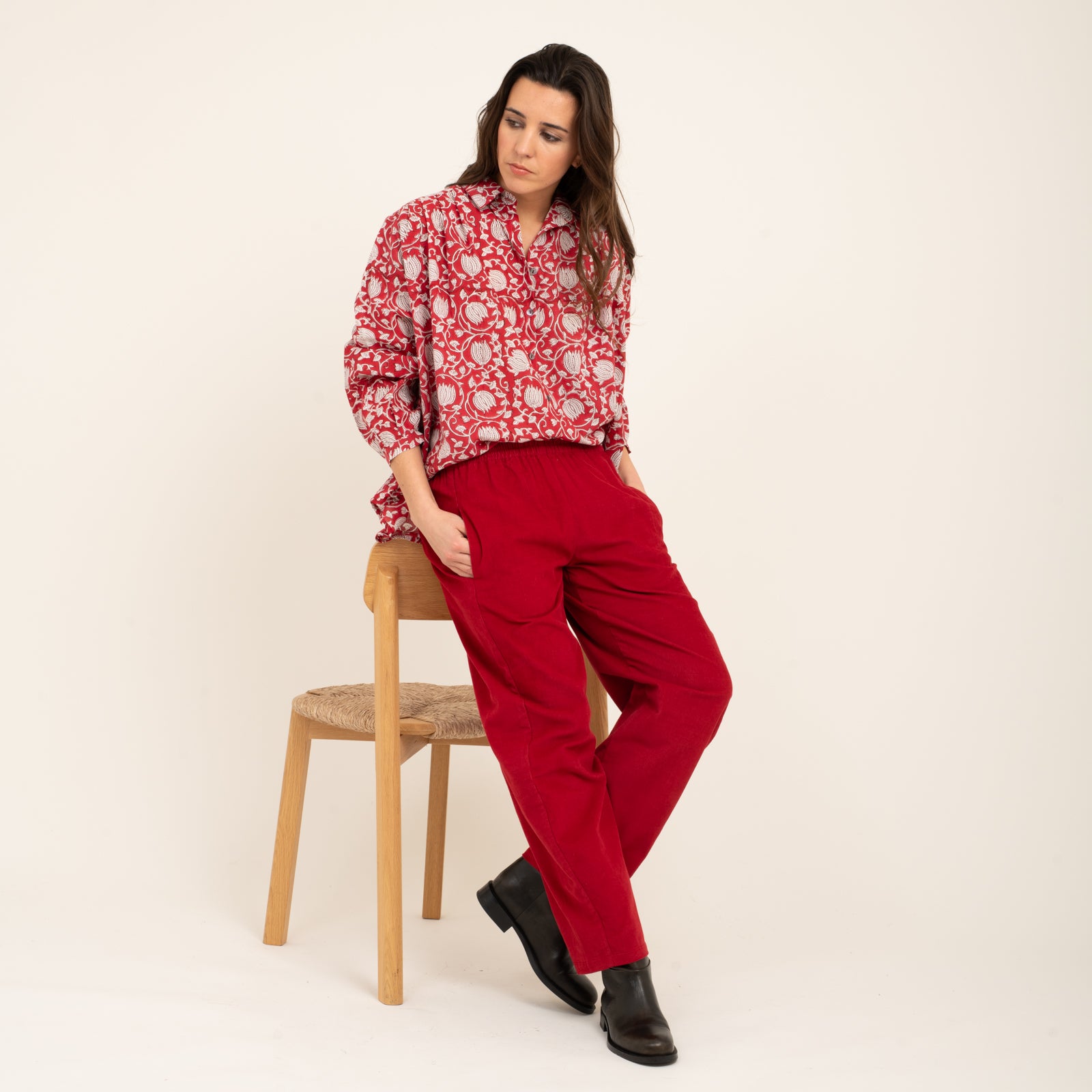 Sarah Trousers Velvet 100% Coton - Red RED