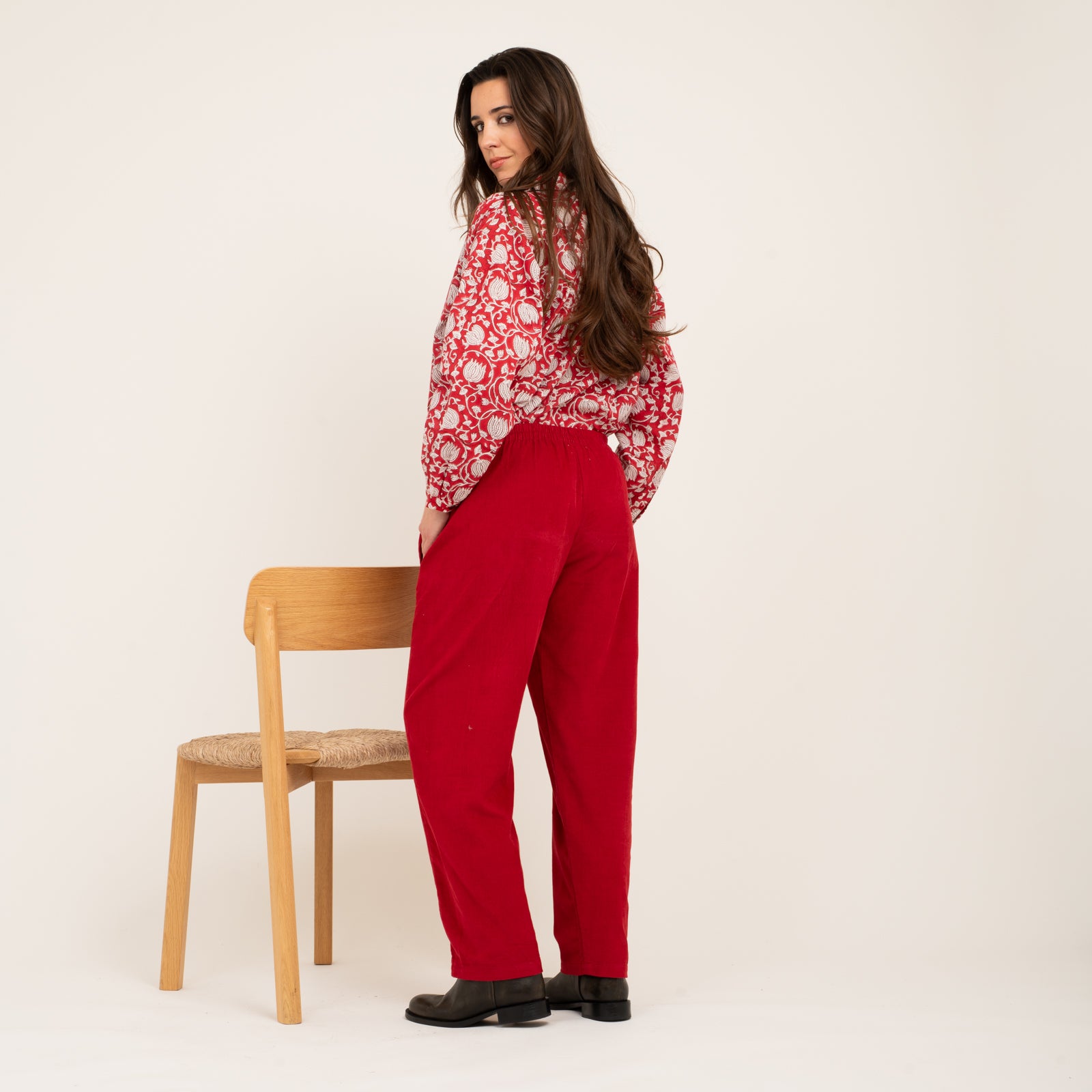Sarah Trousers Velvet 100% Coton - Red RED