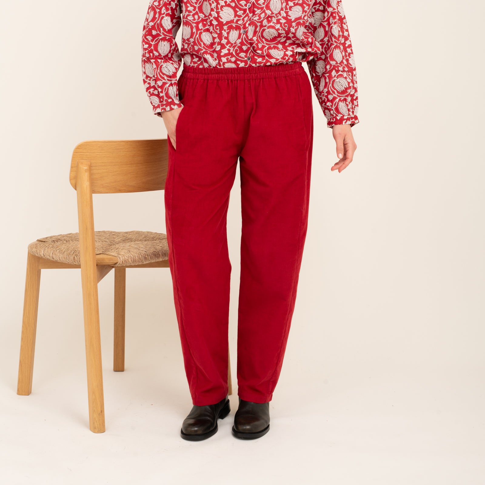 Sarah Trousers Velvet 100% Coton - Red RED