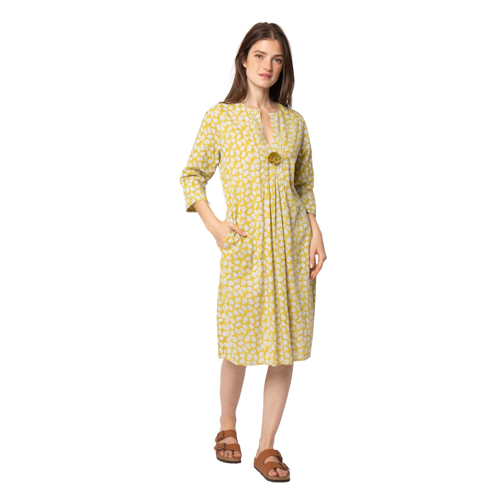 Louisa Dress Leafy 100% Organic Cotton - Ochre OCHRE