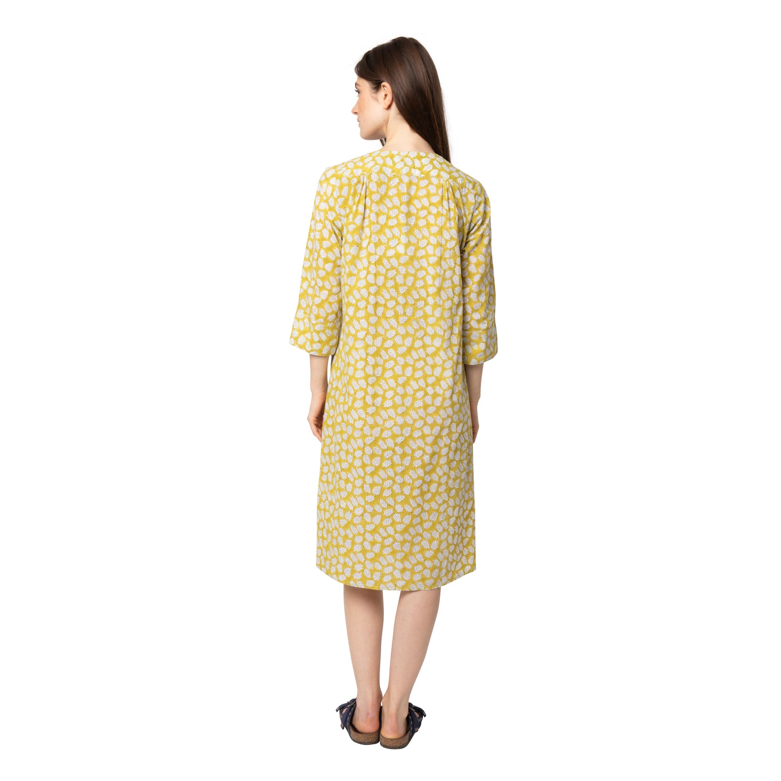 Louisa Dress Leafy 100% Organic Cotton - Ochre OCHRE