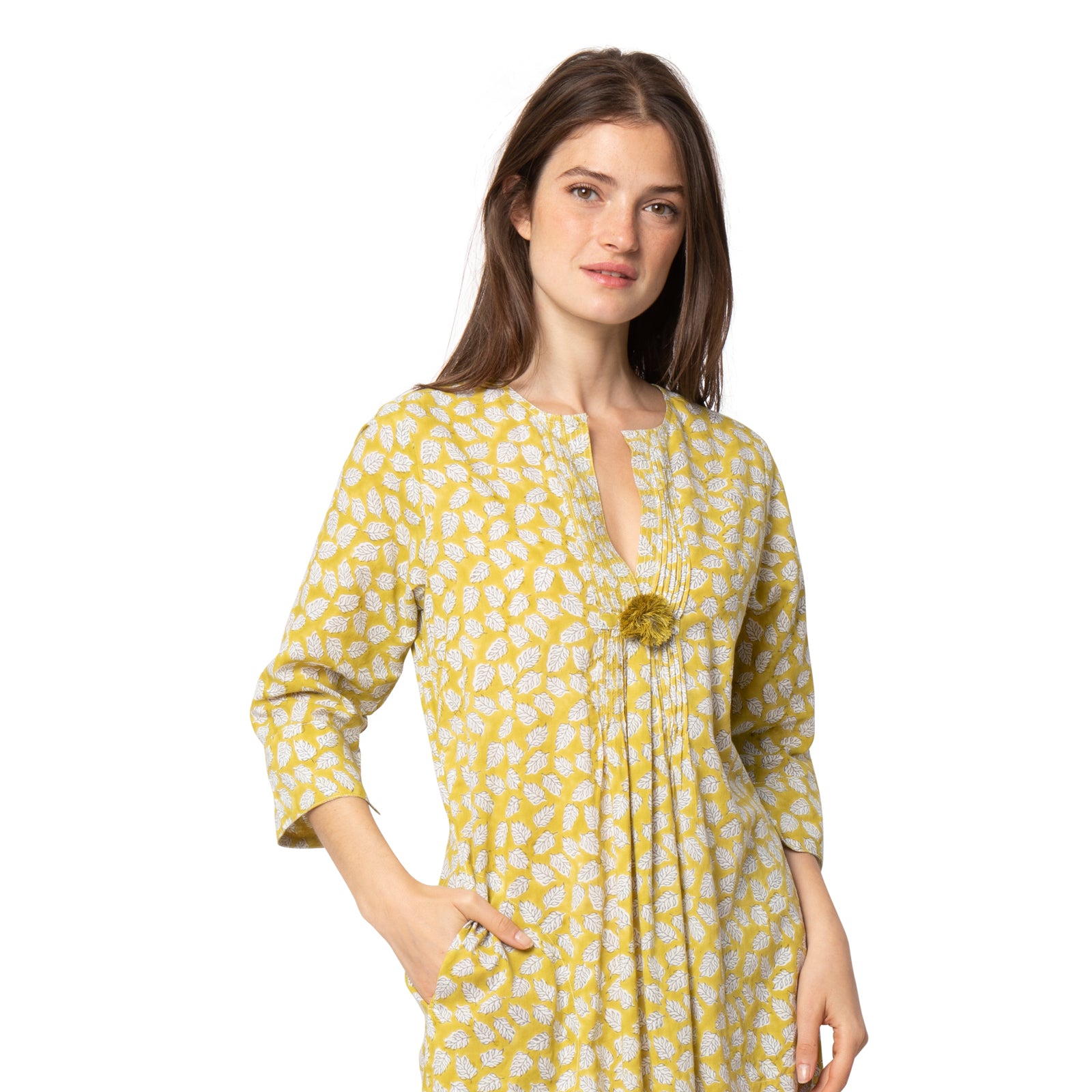 Louisa Dress Leafy 100% Organic Cotton - Ochre OCHRE