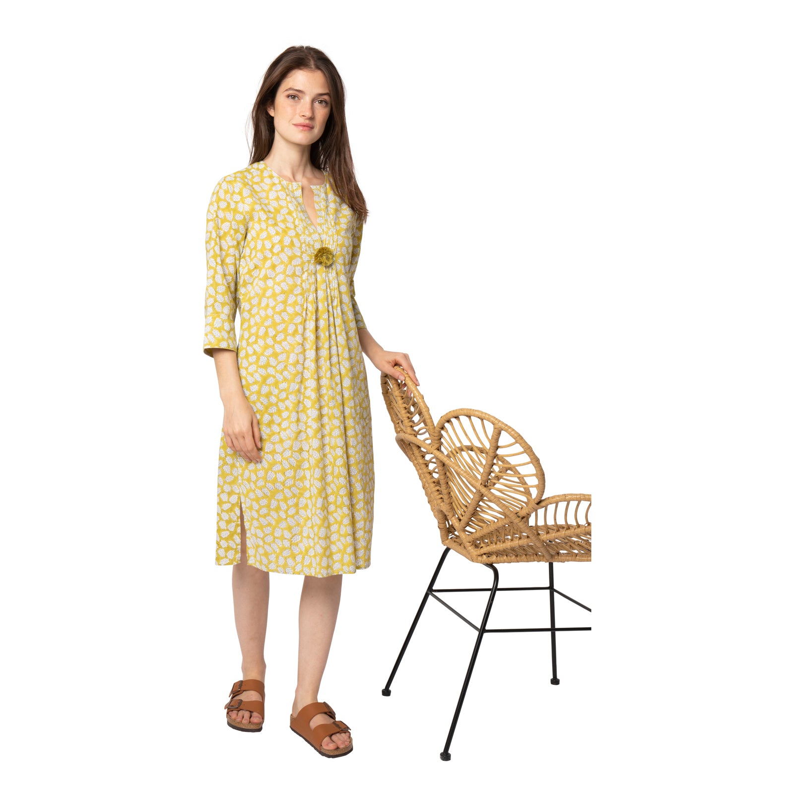 Louisa Dress Leafy 100% Organic Cotton - Ochre OCHRE