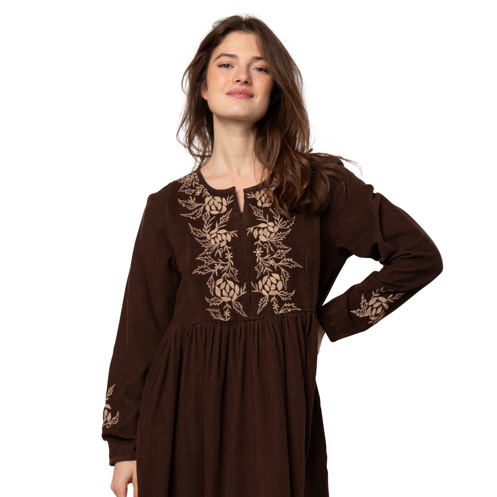 Lucy Dress Velvet 100% Coton - Brown BROWN