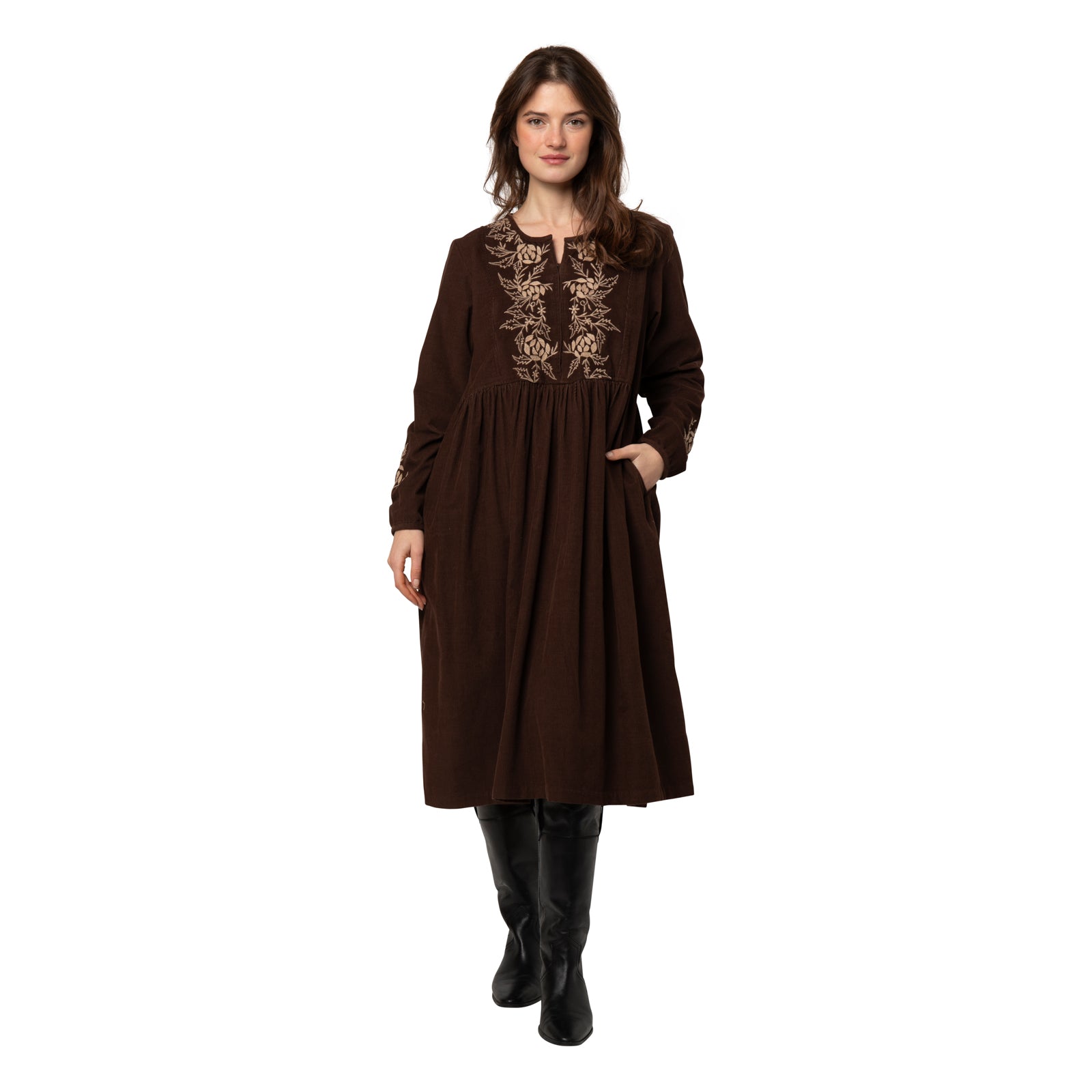 Lucy Dress Velvet 100% Coton - Brown BROWN