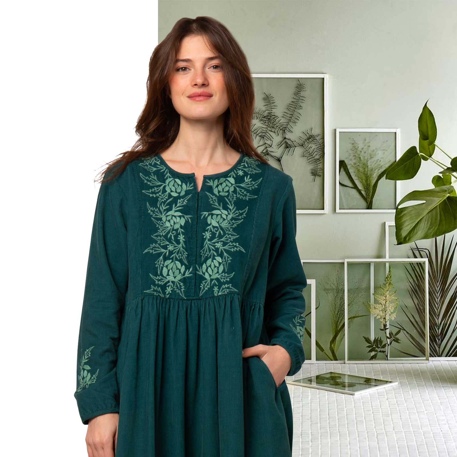 Lucy Dress Velvet 100% Coton - Green GREEN