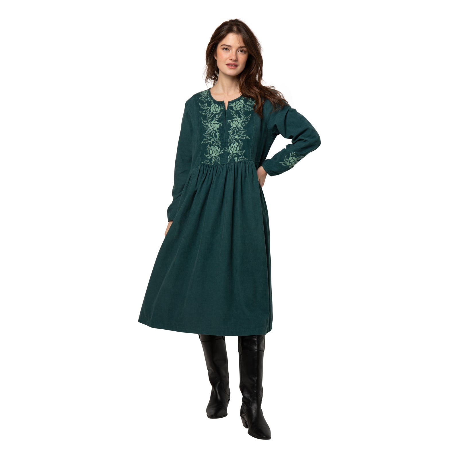 Lucy Dress Velvet 100% Coton - Green GREEN