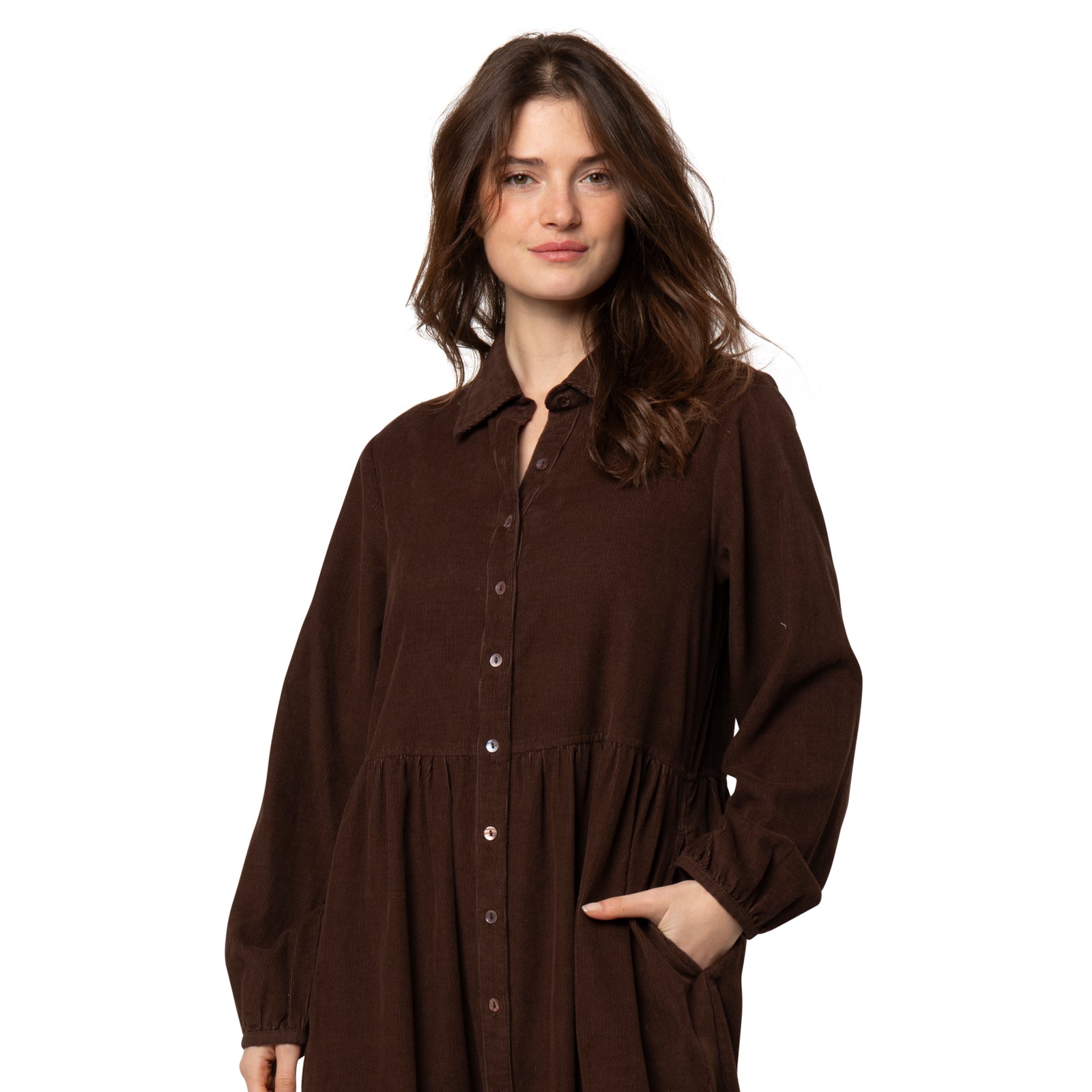 Paulette Dress Velvet 100% Coton - Brown BROWN