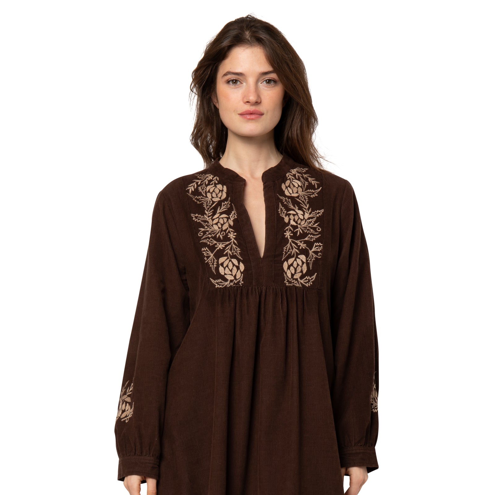 Tina Dress Velvet 100% Coton - Brown BROWN