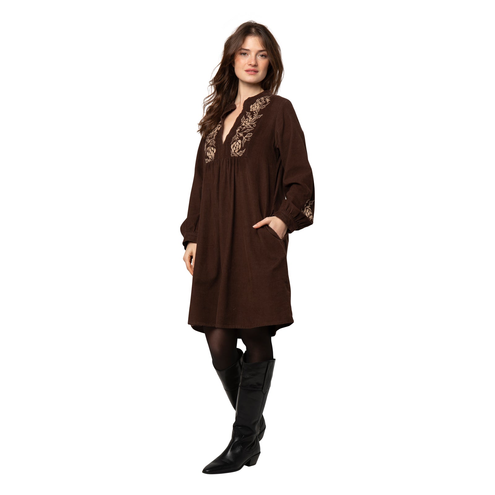 Tina Dress Velvet 100% Coton - Brown BROWN