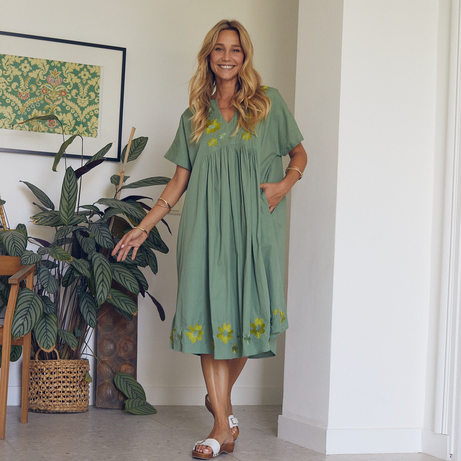 Nuala Dress Embroidery 100% Coton - Green GREEN