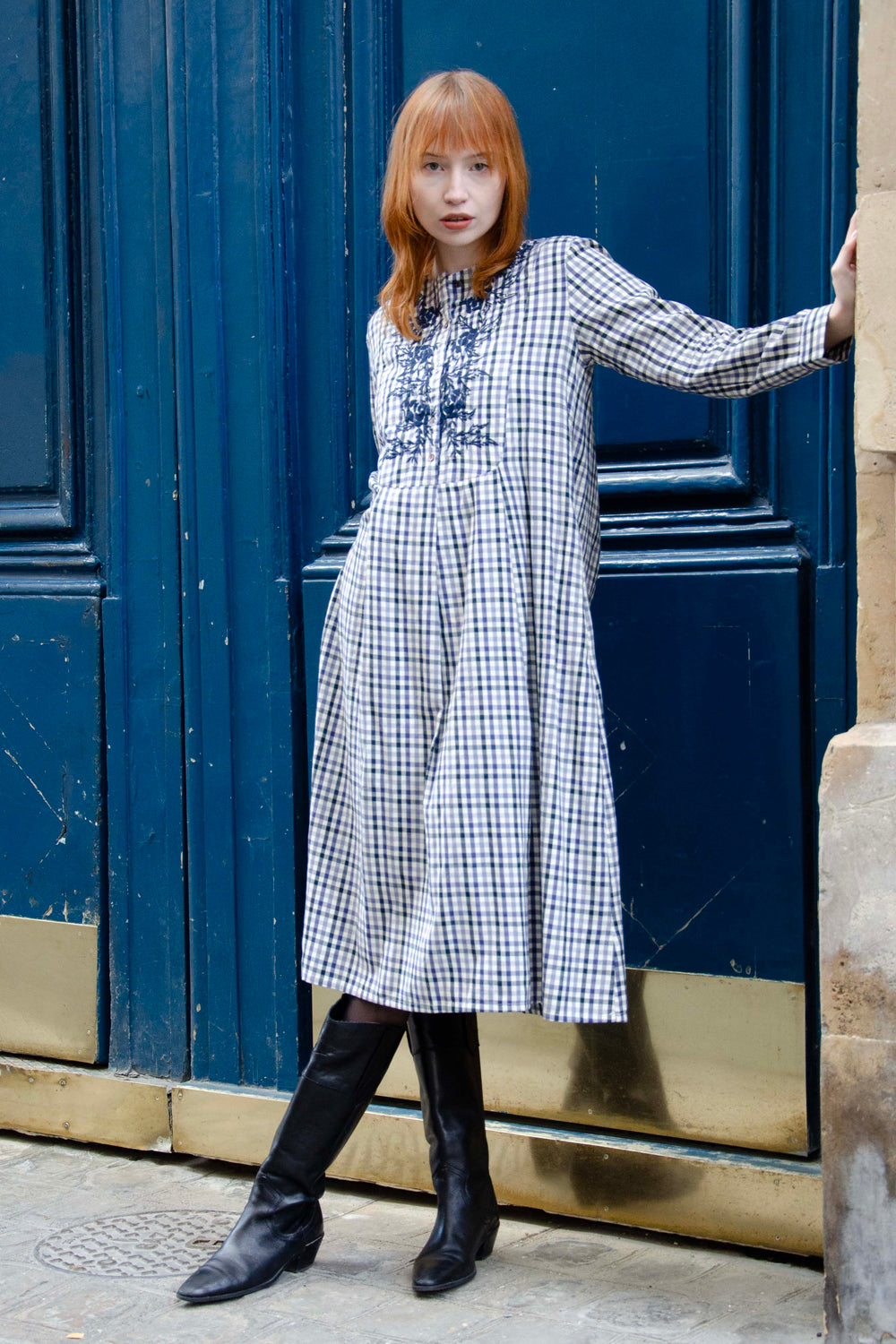 Flora Dress 100% Coton - Black Blue BLACK BLUE