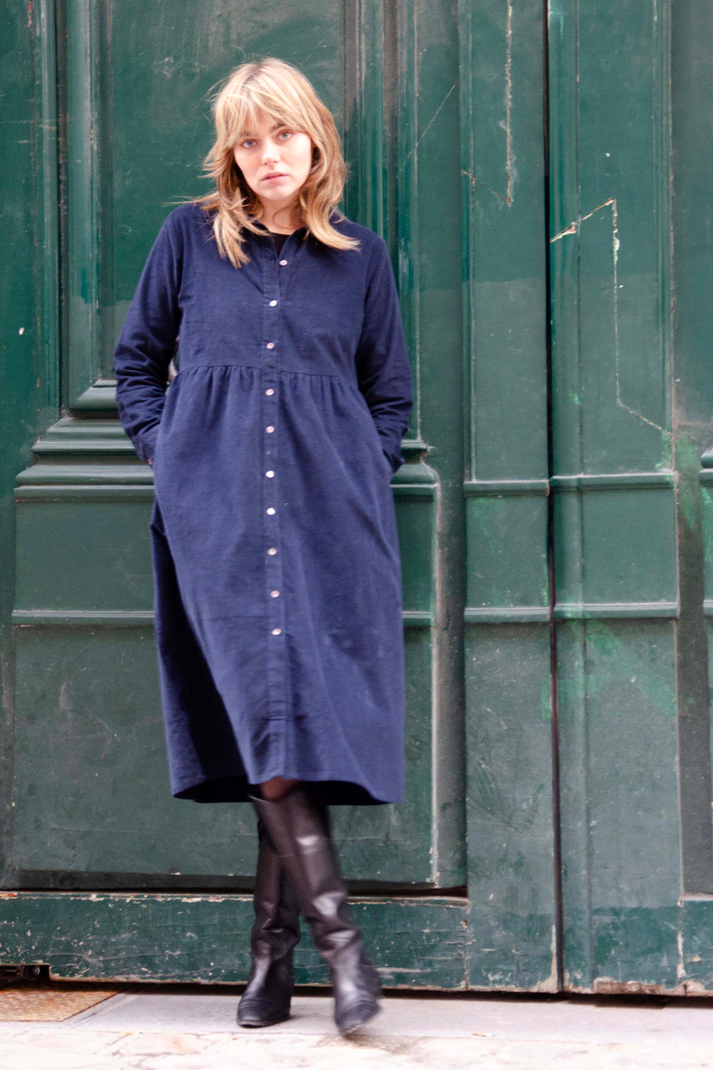 Paulette Dress Velvet 100% Coton - Blue BLUE