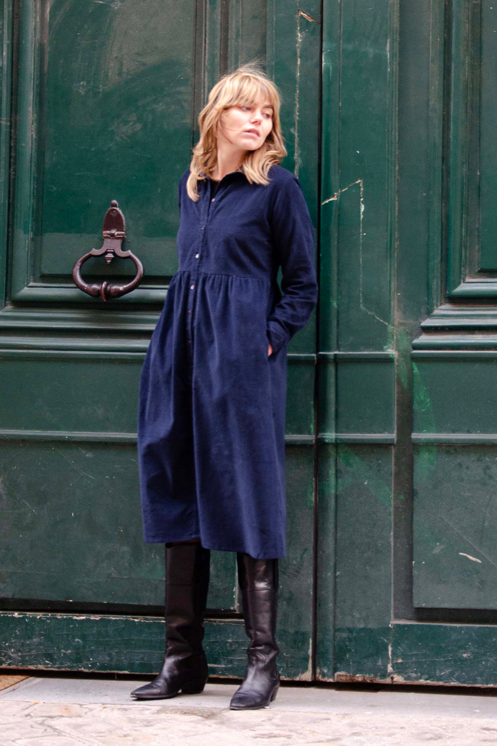 Paulette Dress Velvet 100% Coton - Blue BLUE