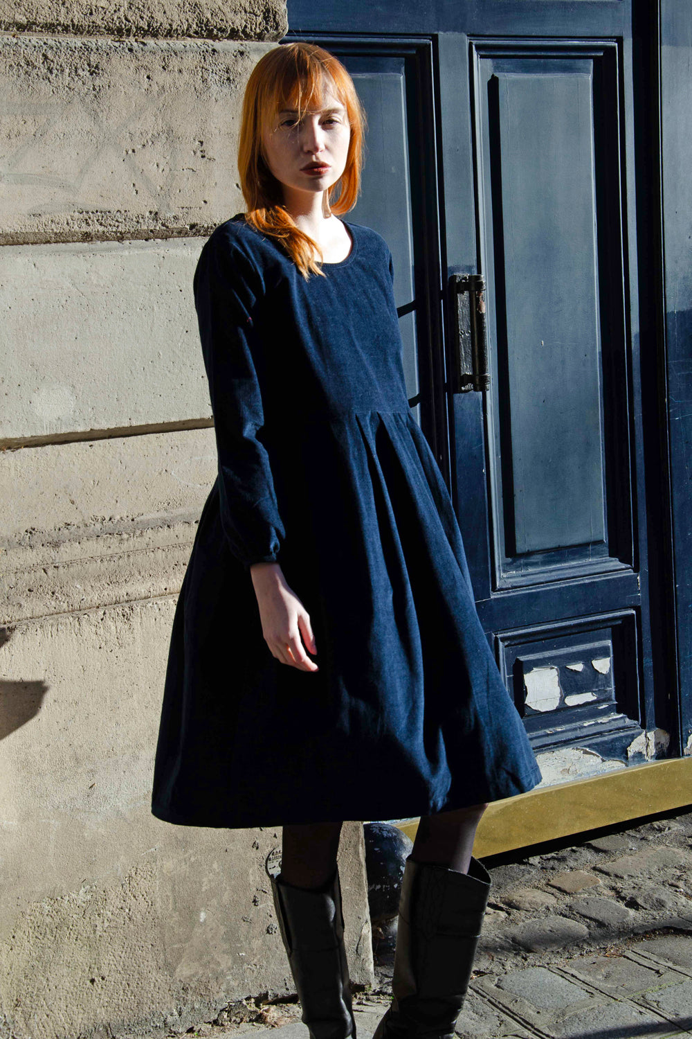 Carole Dress Velvet 100% Coton - Blue BLUE
