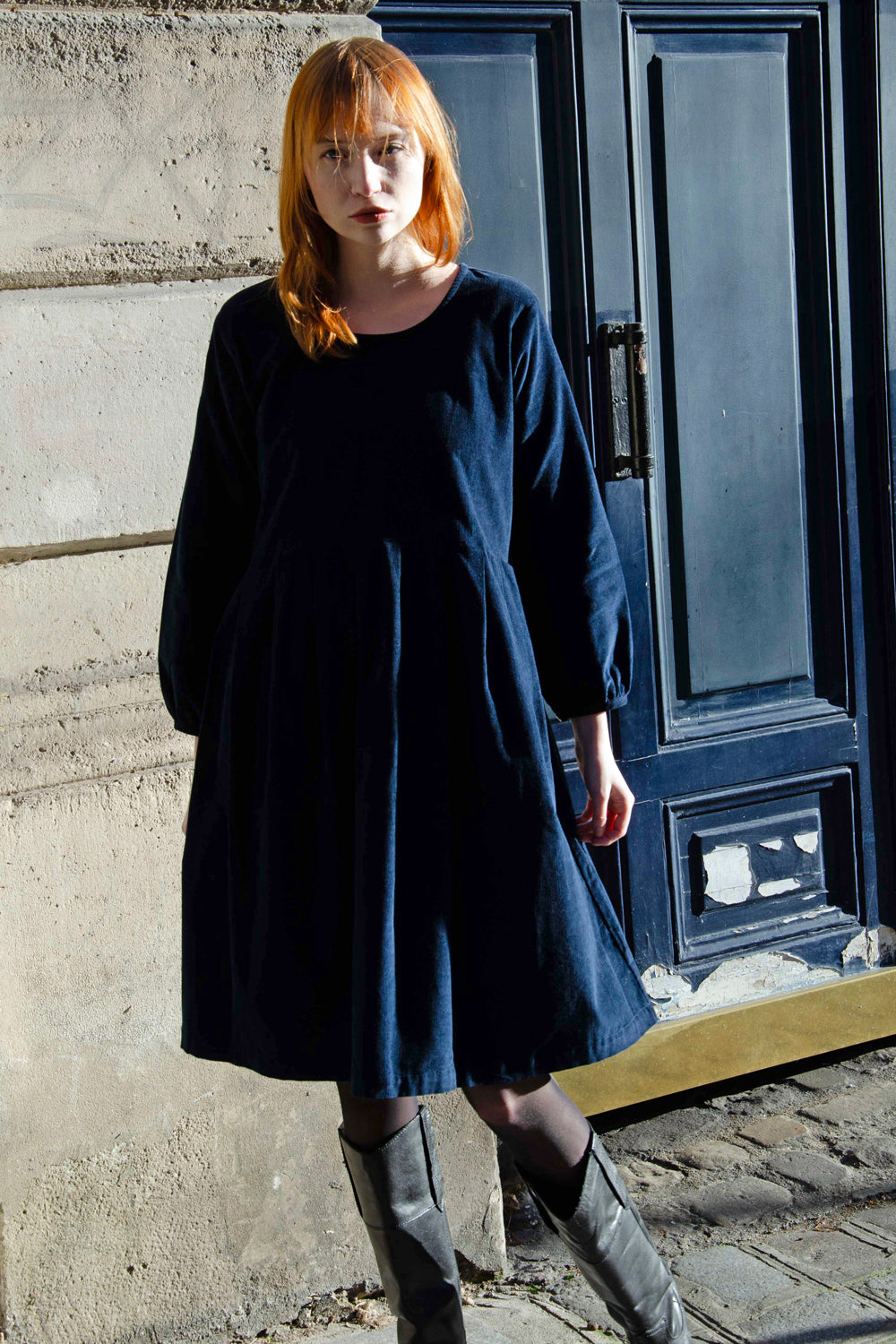 Carole Dress Velvet 100% Coton - Blue BLUE