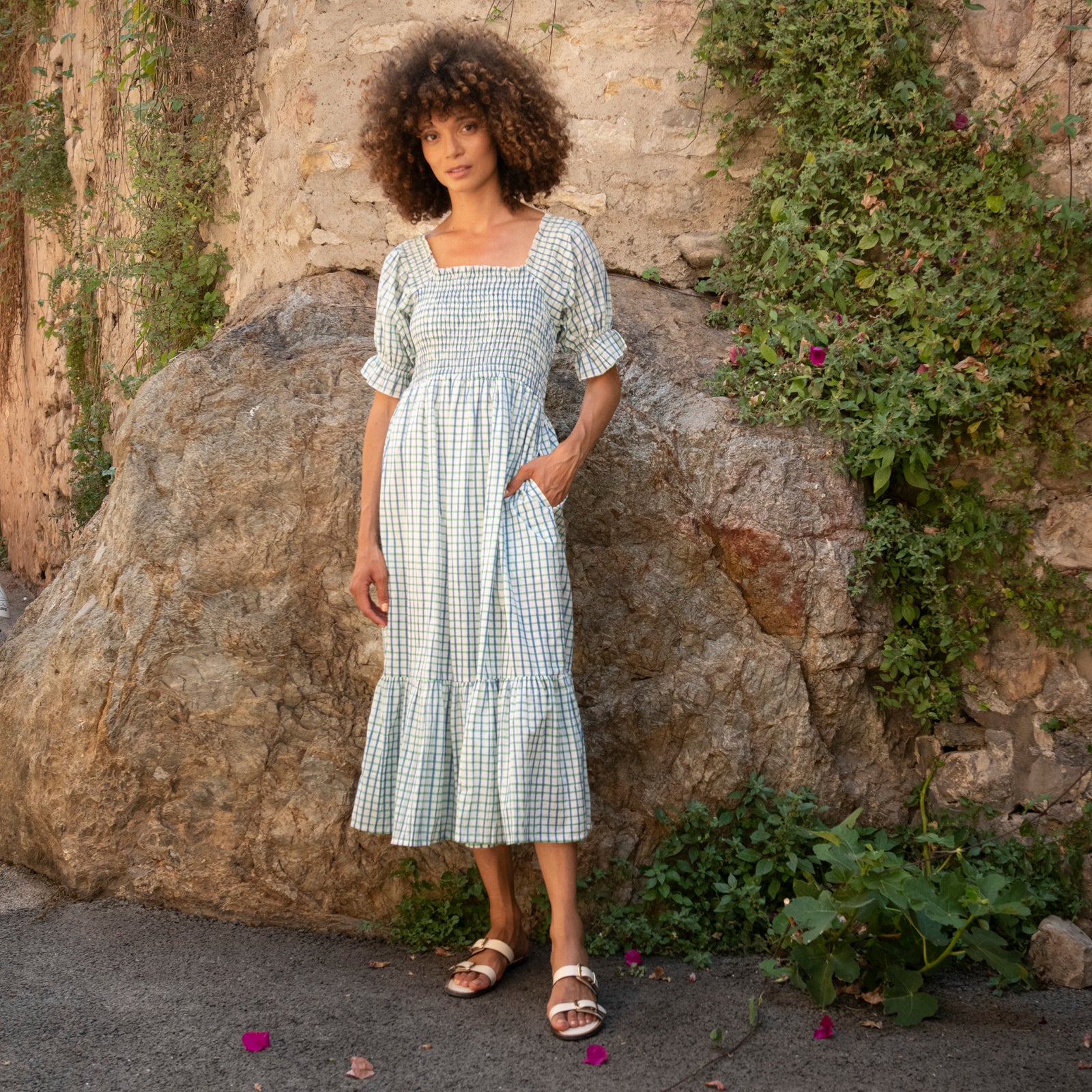 Giulia Dress Croisette 100% Organic Cotton - Blue Green BLUE GREEN