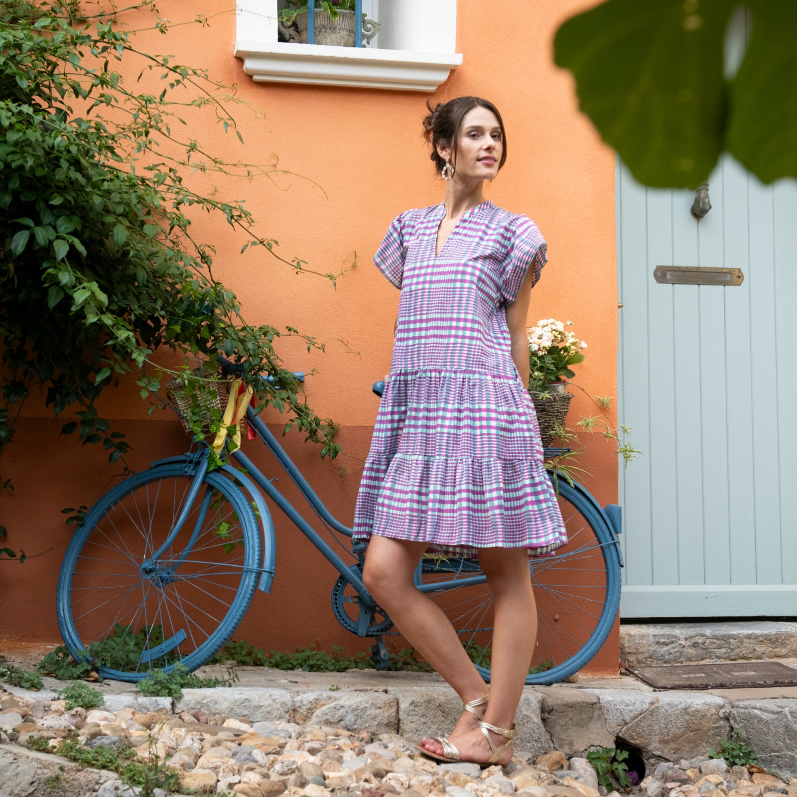 Daisy Dress Nissa 100% Organic Cotton - Green Pink GREEN PINK