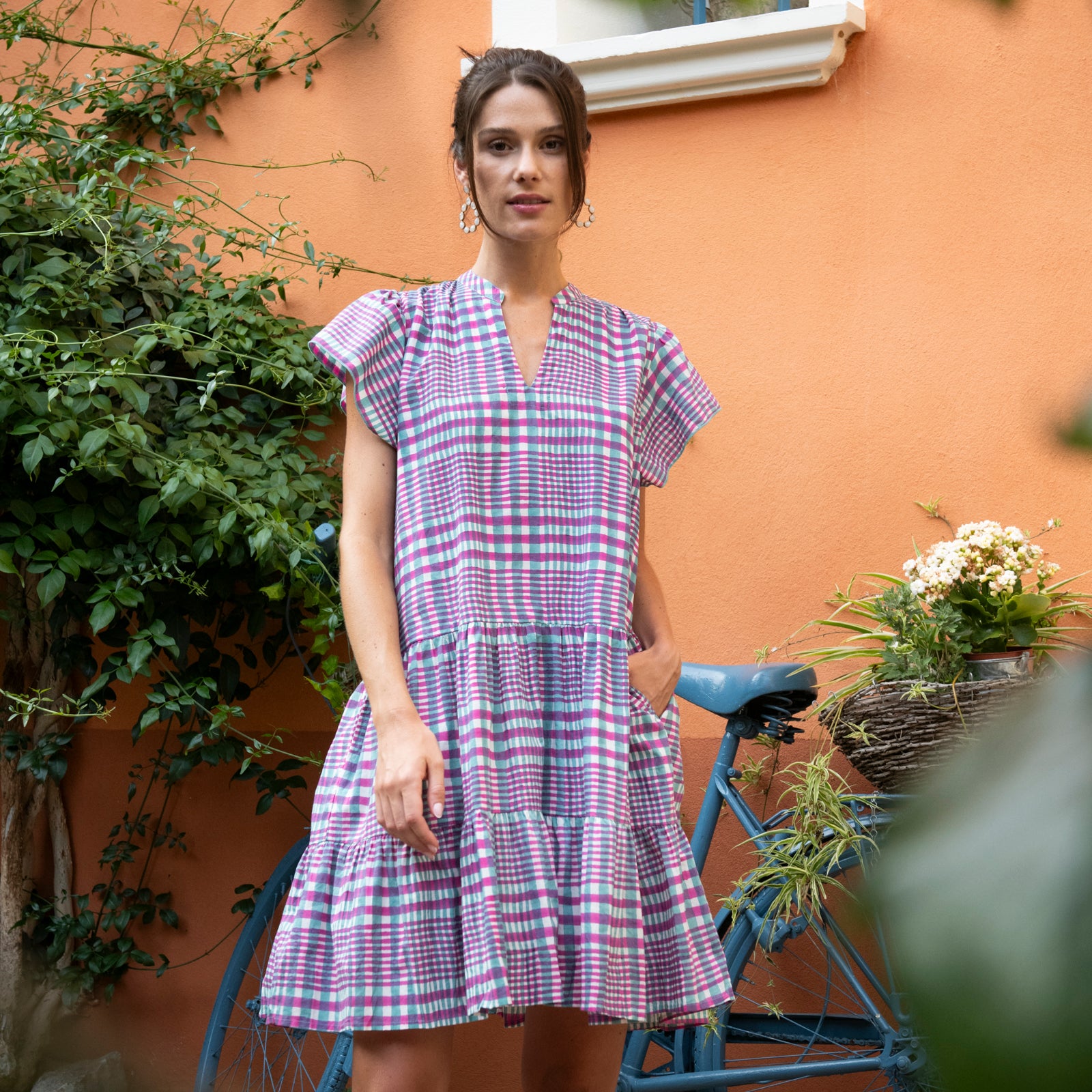Daisy Dress Nissa 100% Organic Cotton - Green Pink GREEN PINK